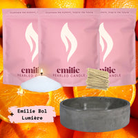 Orange 1kg + 2x 1kg of Your Choice Pearled Candles + Emilie Bol Lumière