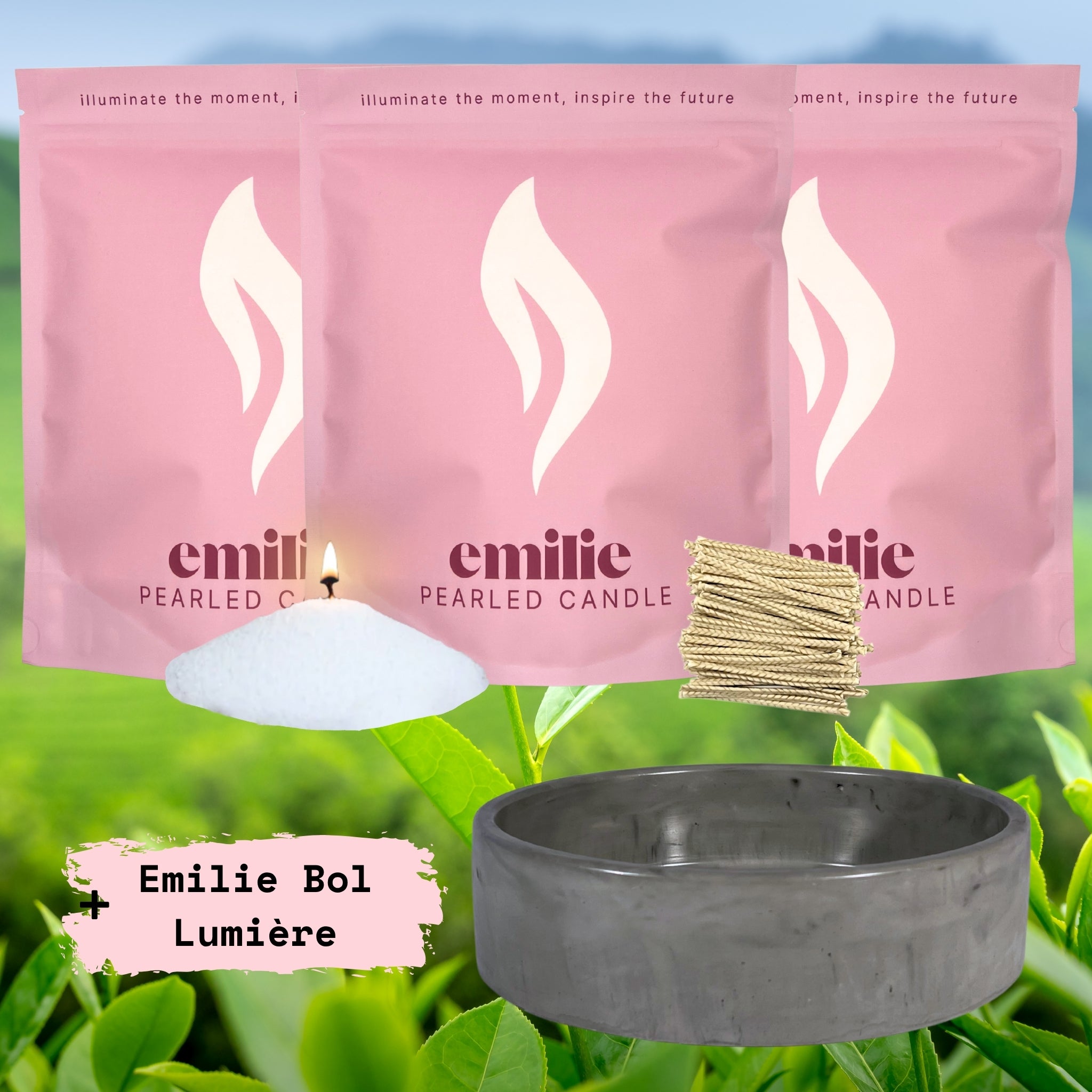 Tea Tree 1kg + 2x 1kg of Your Choice Pearled Candles + Emilie Bol Lumière