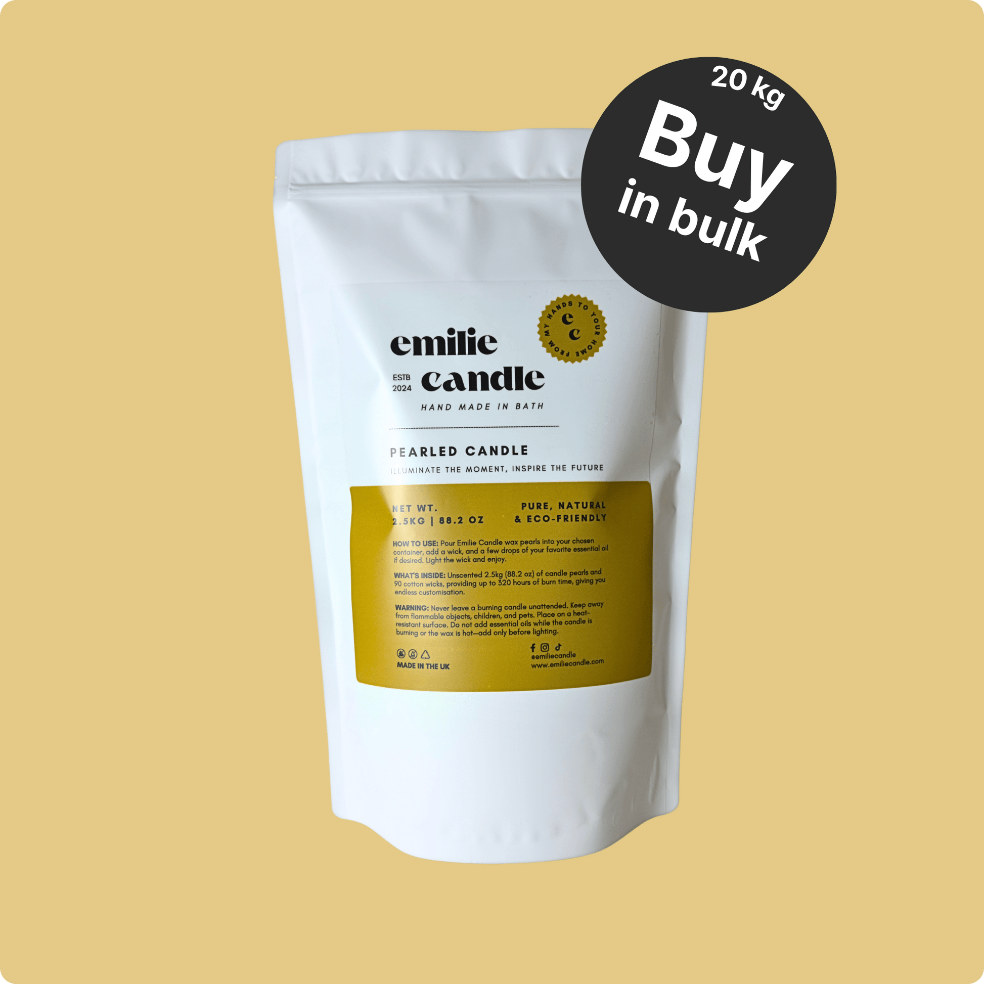 10kg Bulk Pearled Candle Refill – White, 4 x 2.5kg Packs, 360 Wicks - Emilie Candle