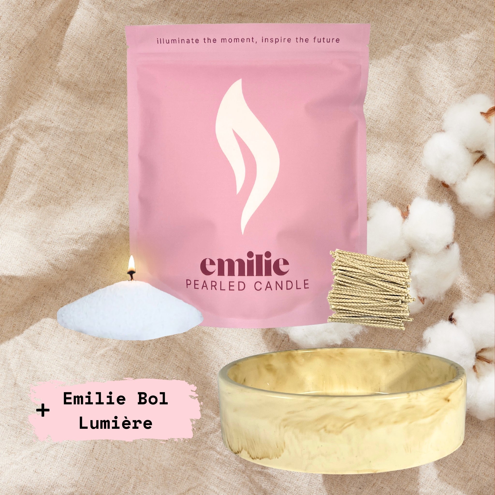 Fresh Linen – Set & Save Pearled Candle + Emilie Bol Lumière
