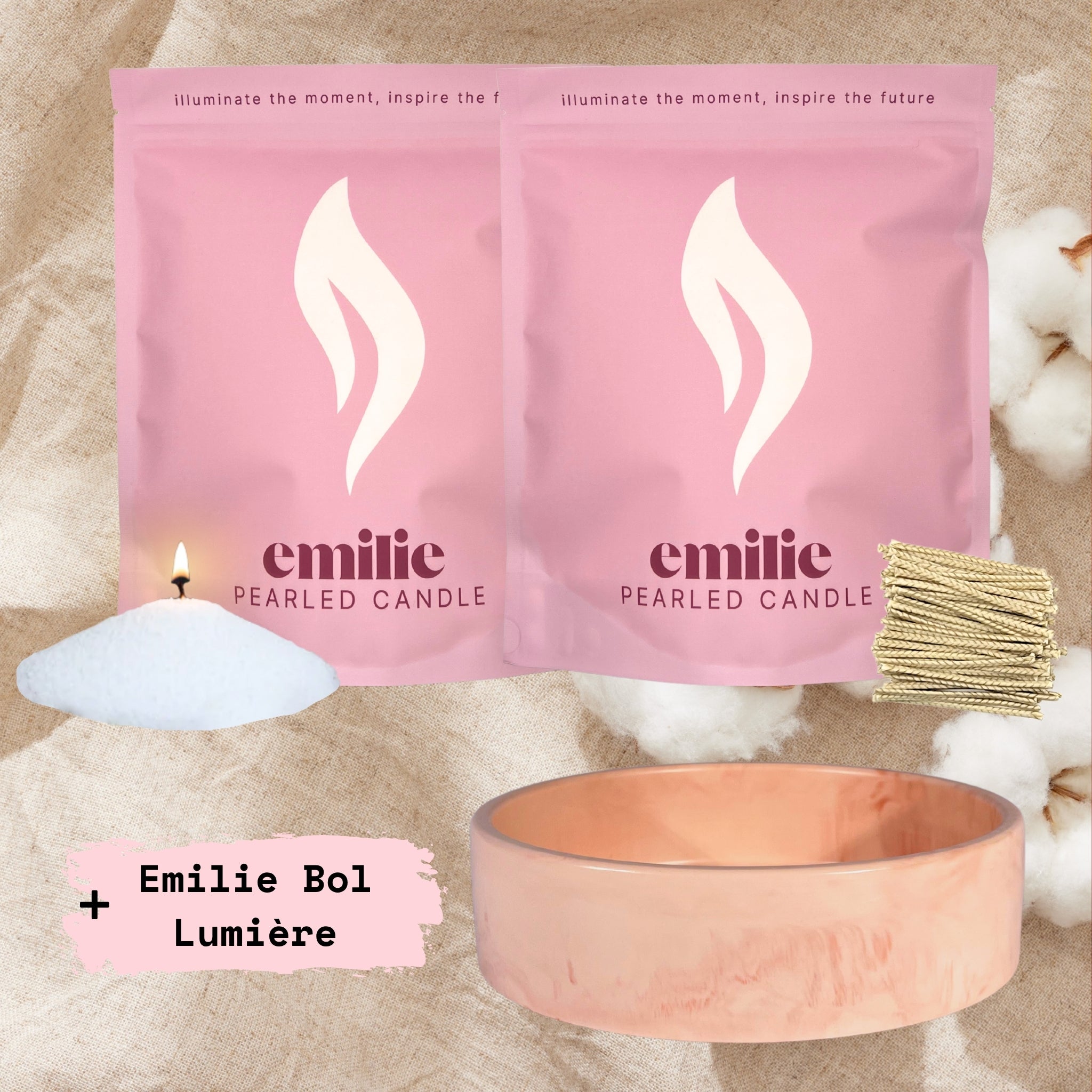 Fresh Linen 1kg + 1kg of Your Choice Pearled Candles + Emilie Bol Lumière