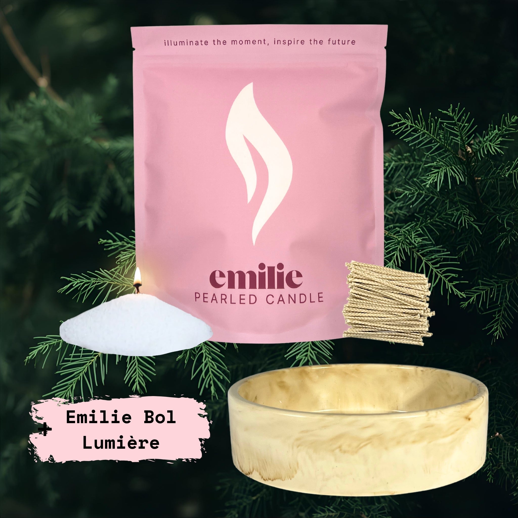 Cedarwood – Set & Save Pearled Candle + Emilie Bol Lumière