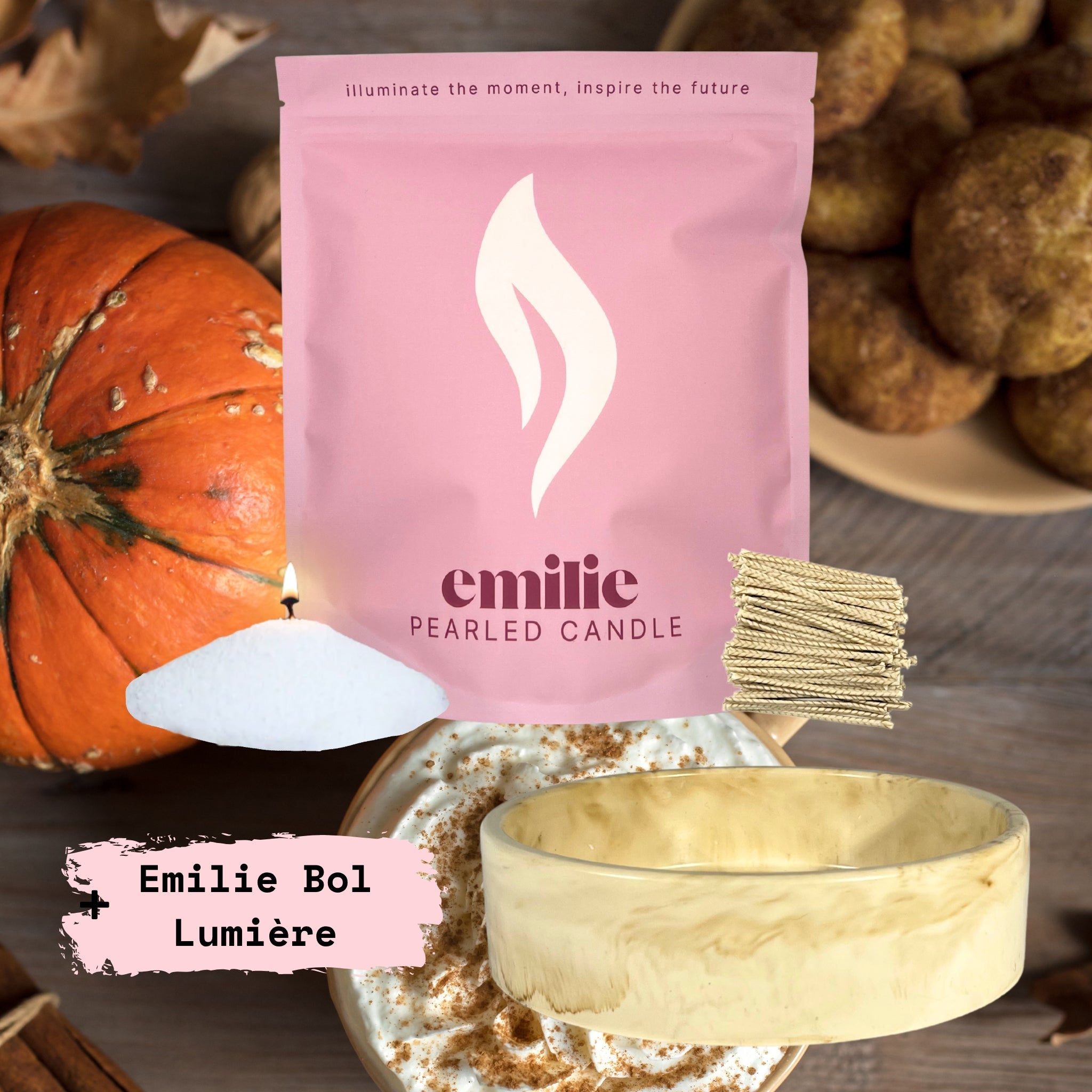 Pumpkin Spice – Set & Save Pearled Candle + Emilie Bol Lumière