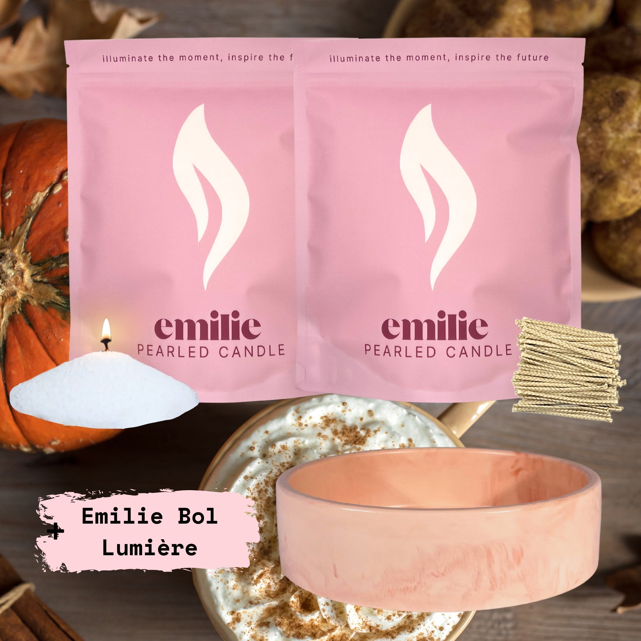 Pumpkin Spice 1kg + 1kg of Your Choice Pearled Candles + Emilie Bol Lumière