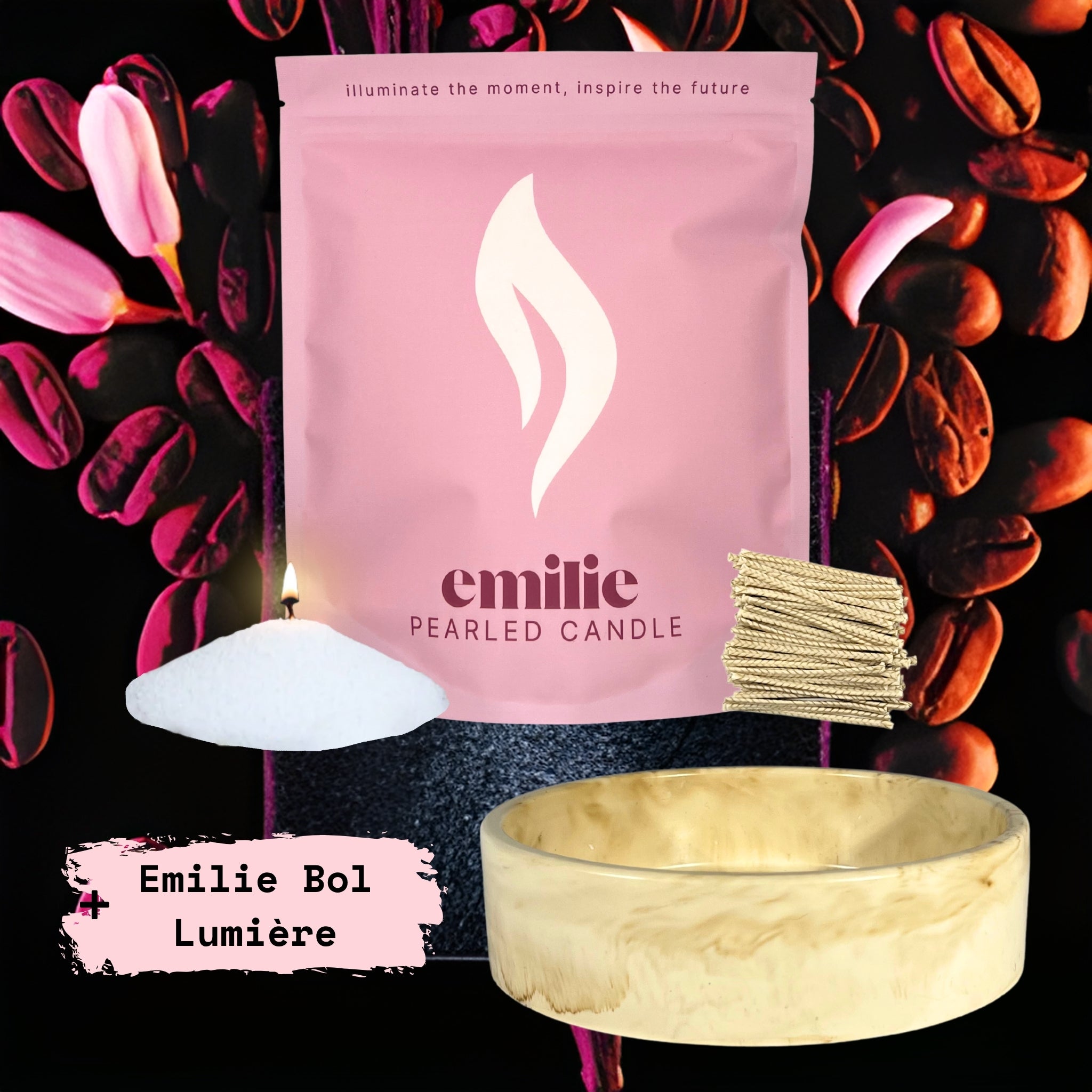Noir Opium – Set & Save Pearled Candle + Emilie Bol Lumière