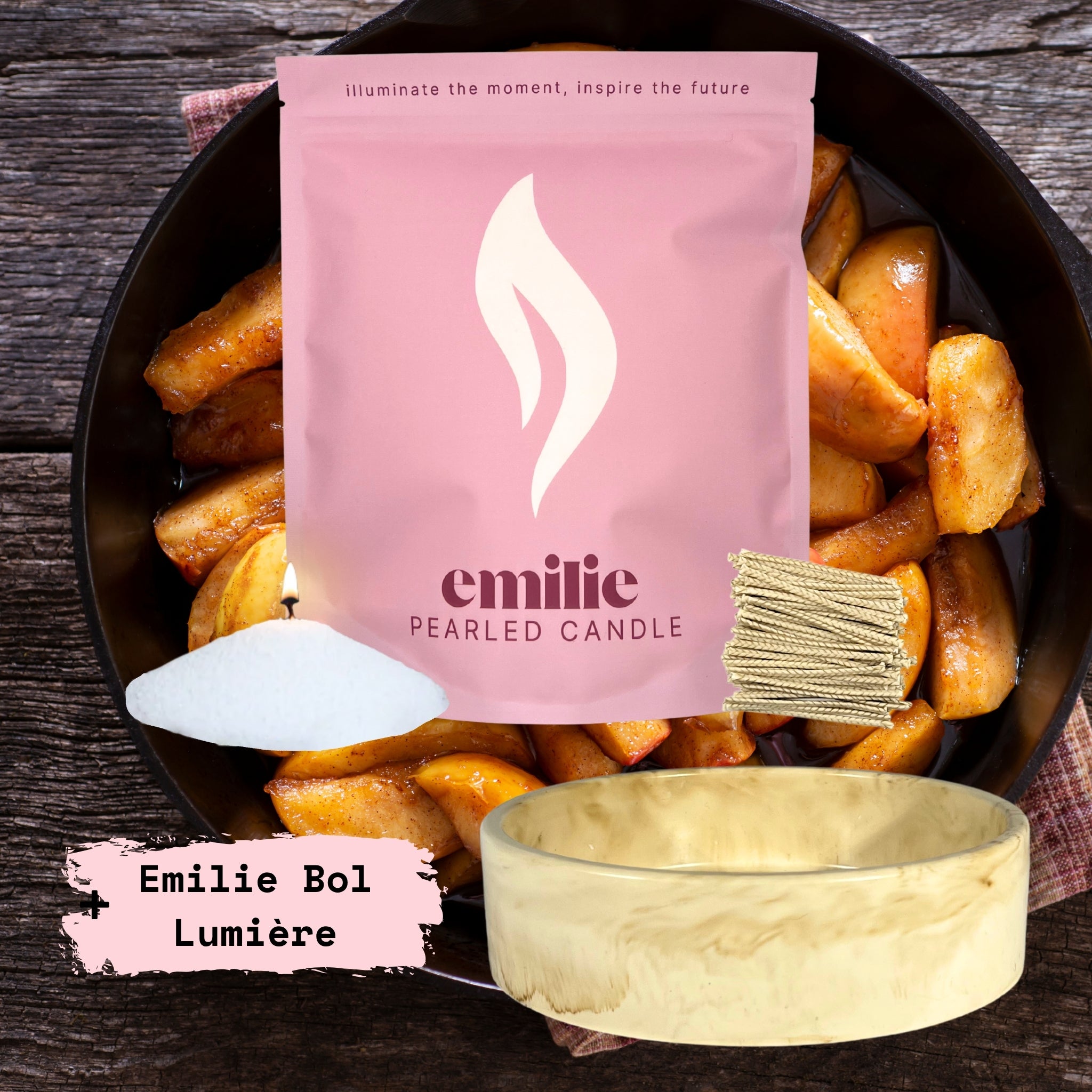 Apple & Cinnamon – Set & Save Pearled Candle + Emilie Bol Lumière