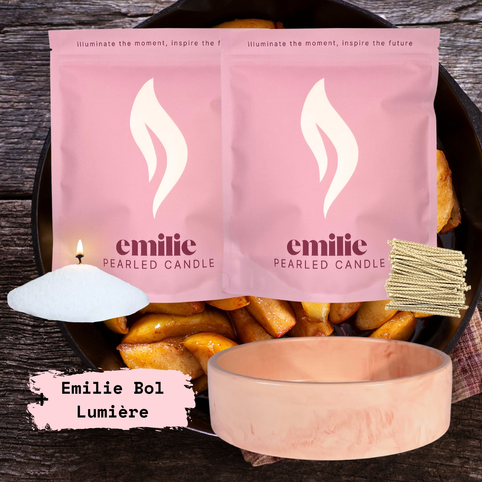 Apple & Cinnamon 1kg + 1kg of Your Choice Pearled Candles + Emilie Bol Lumière