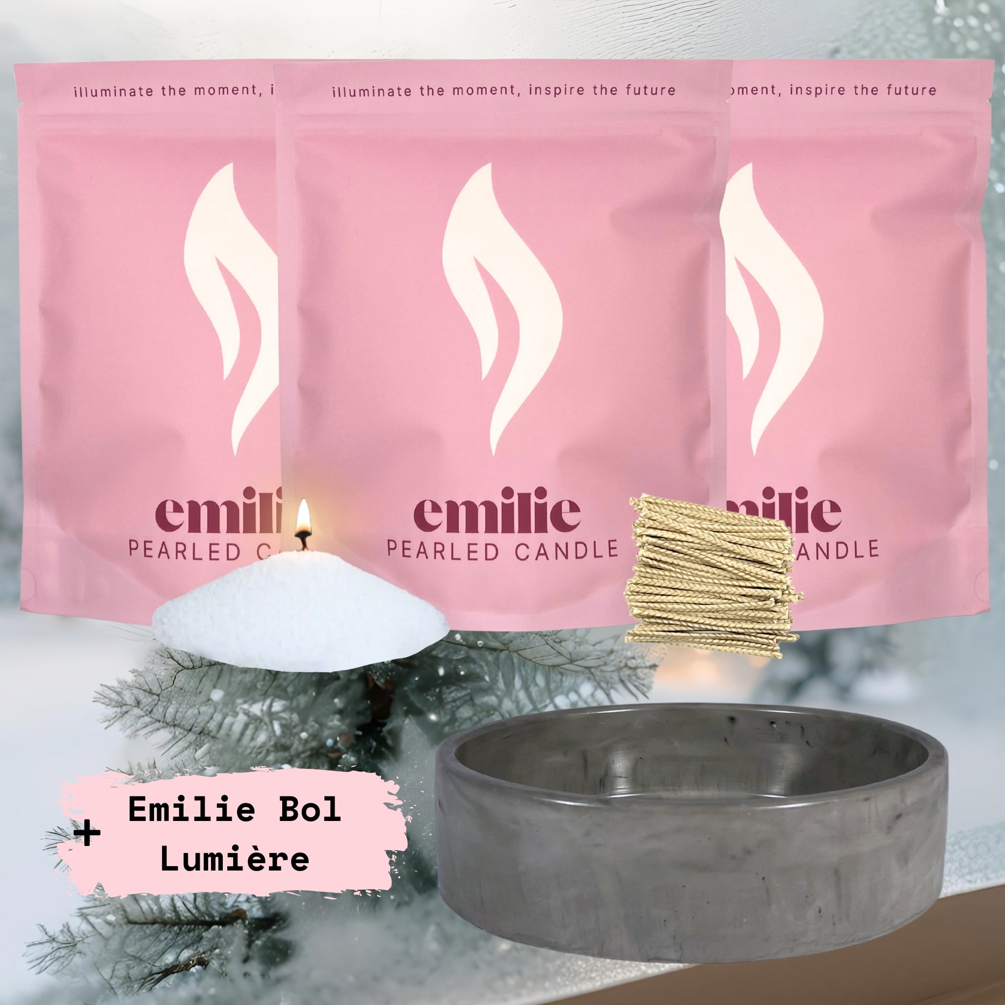 Frosted Wonderland 1kg + 2x 1kg of Your Choice Pearled Candles + Emilie Bol Lumière