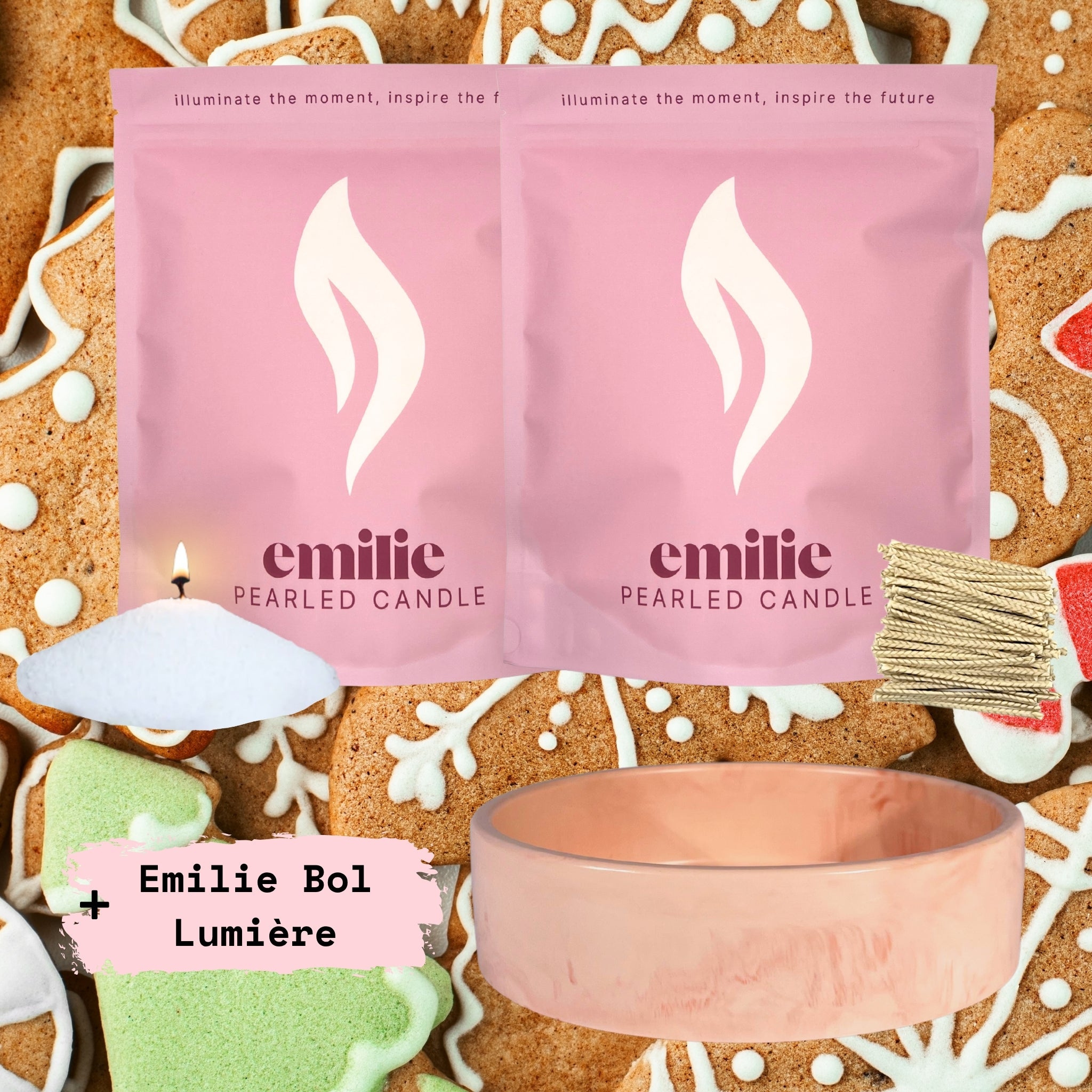 Gingerbread 1kg + 1kg of Your Choice Pearled Candles + Emilie Bol Lumière
