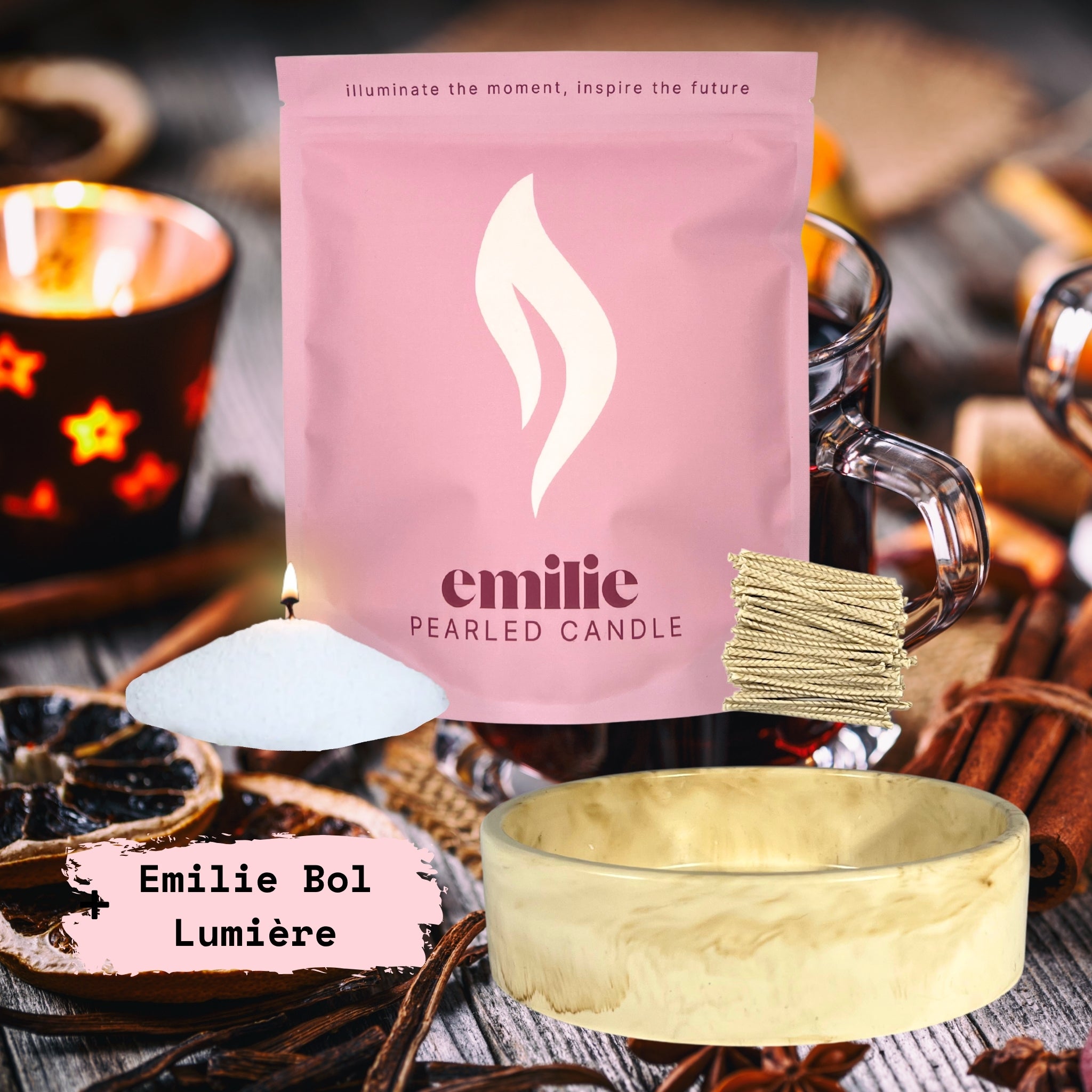 Mulled Wine – Set & Save Pearled Candle + Emilie Bol Lumière
