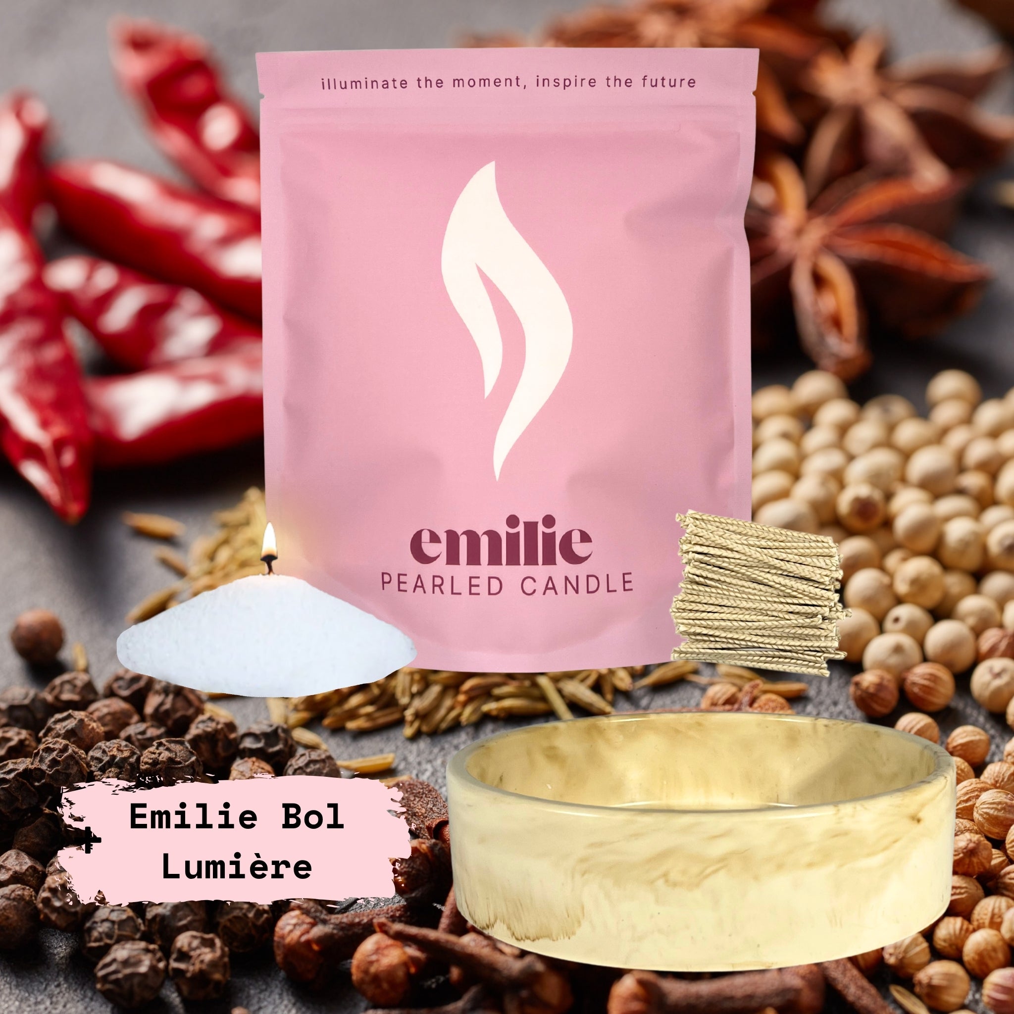 Winter Spices – Set & Save Pearled Candle + Emilie Bol Lumière