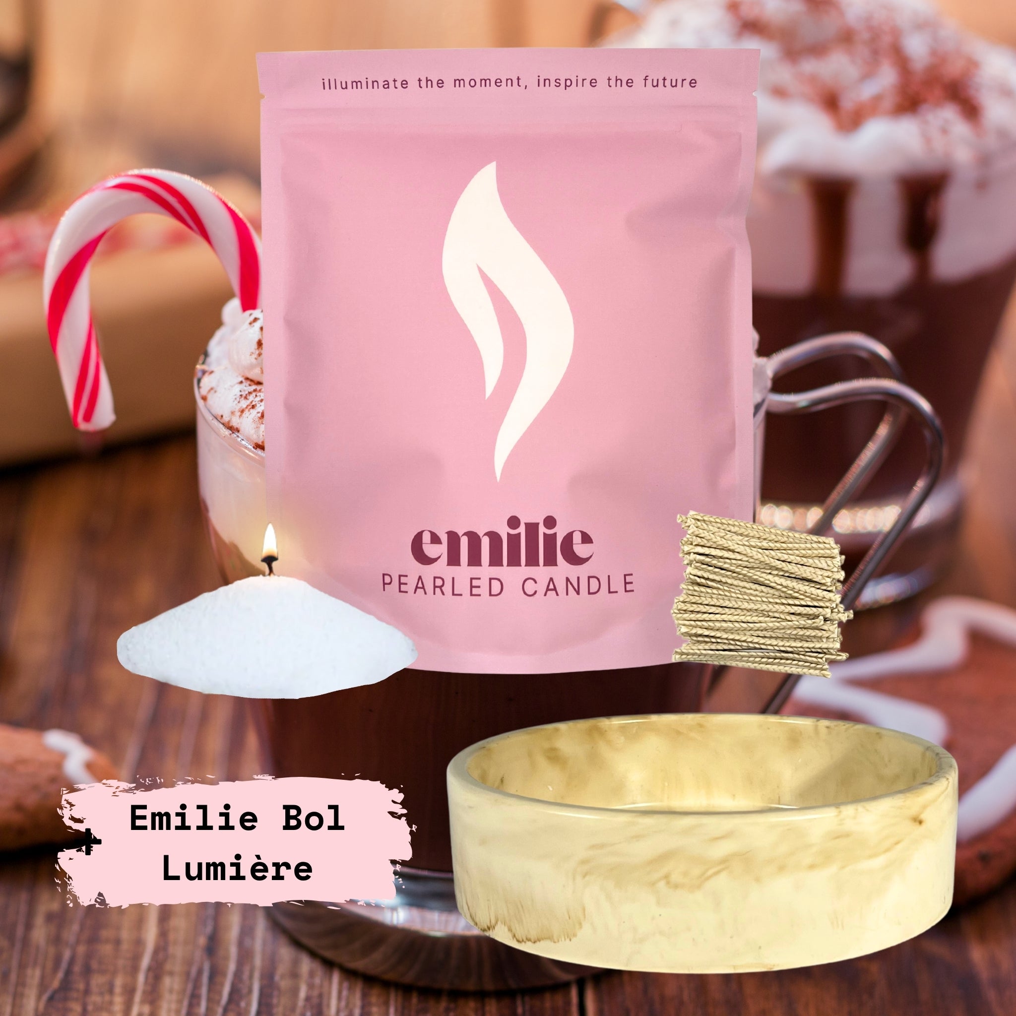 Hot Chocolate & Macaroon – Set & Save Pearled Candle + Emilie Bol Lumière