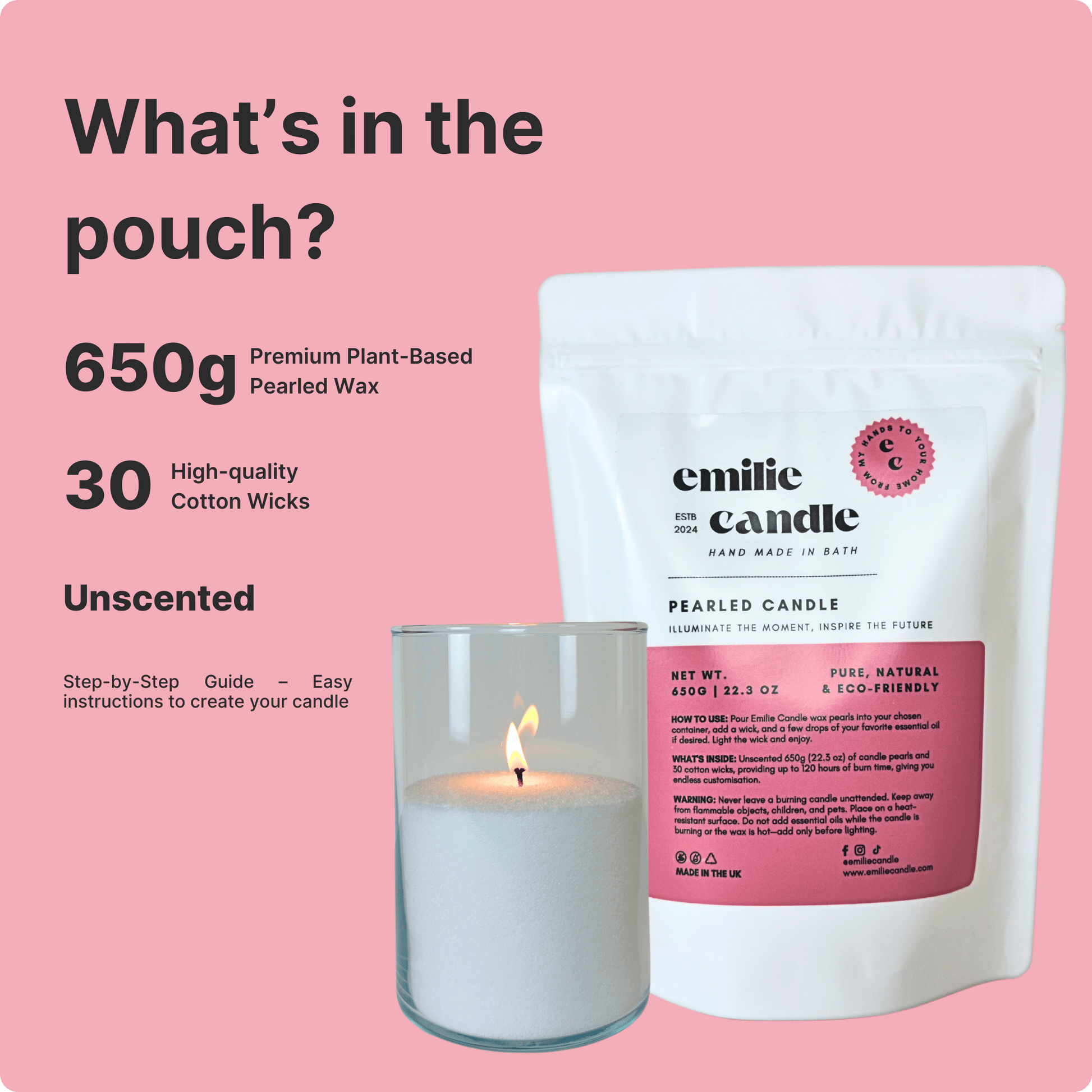22.3 OZ Pearled Candle Unscented - Emilie Candle