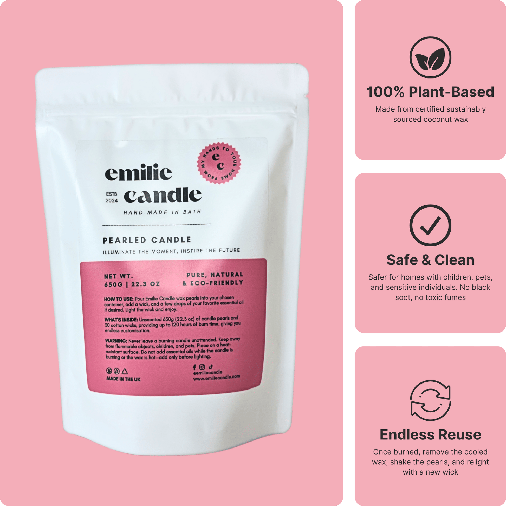 22.3 OZ Pearled Candle Unscented - Emilie Candle