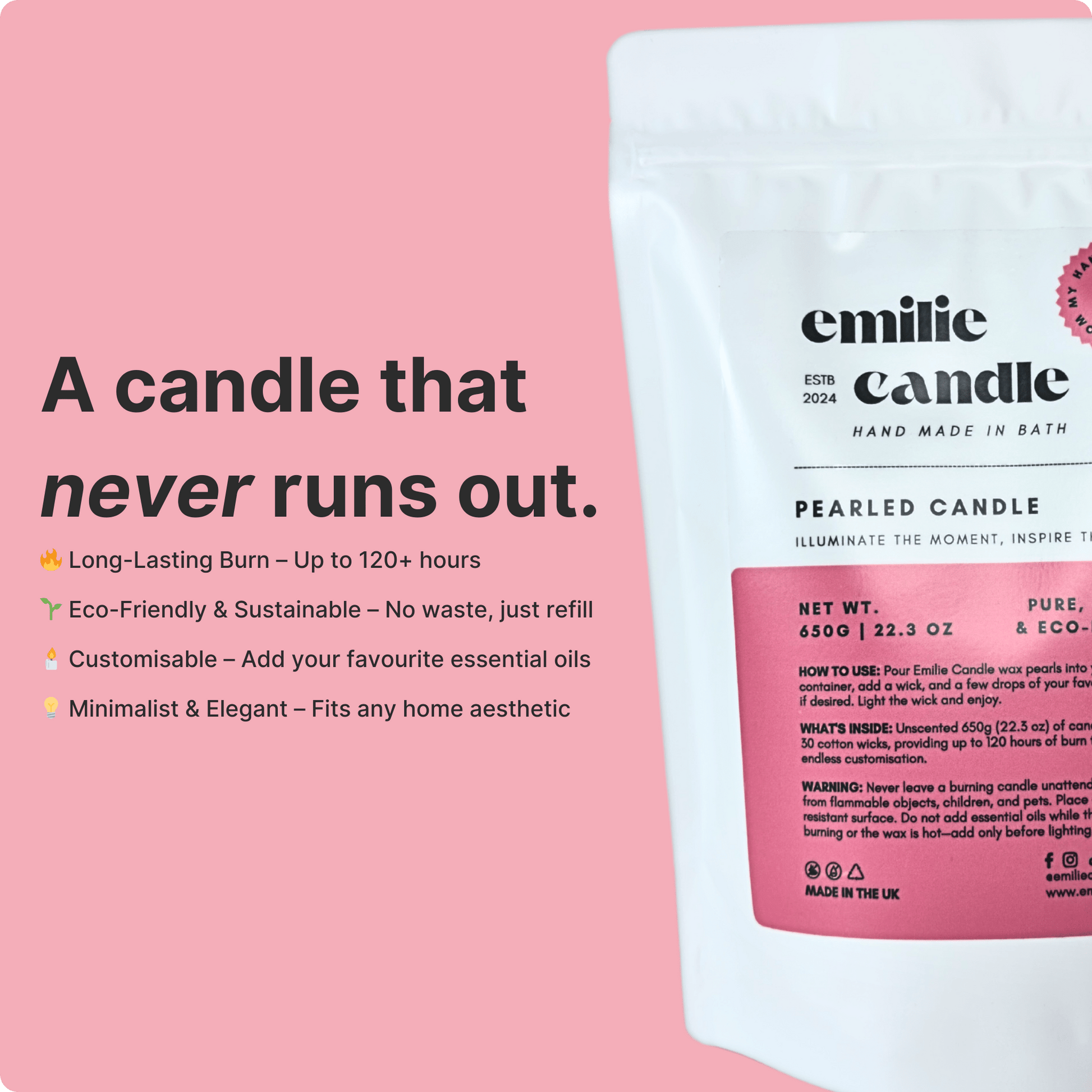22.3 OZ Pearled Candle Unscented - Emilie Candle