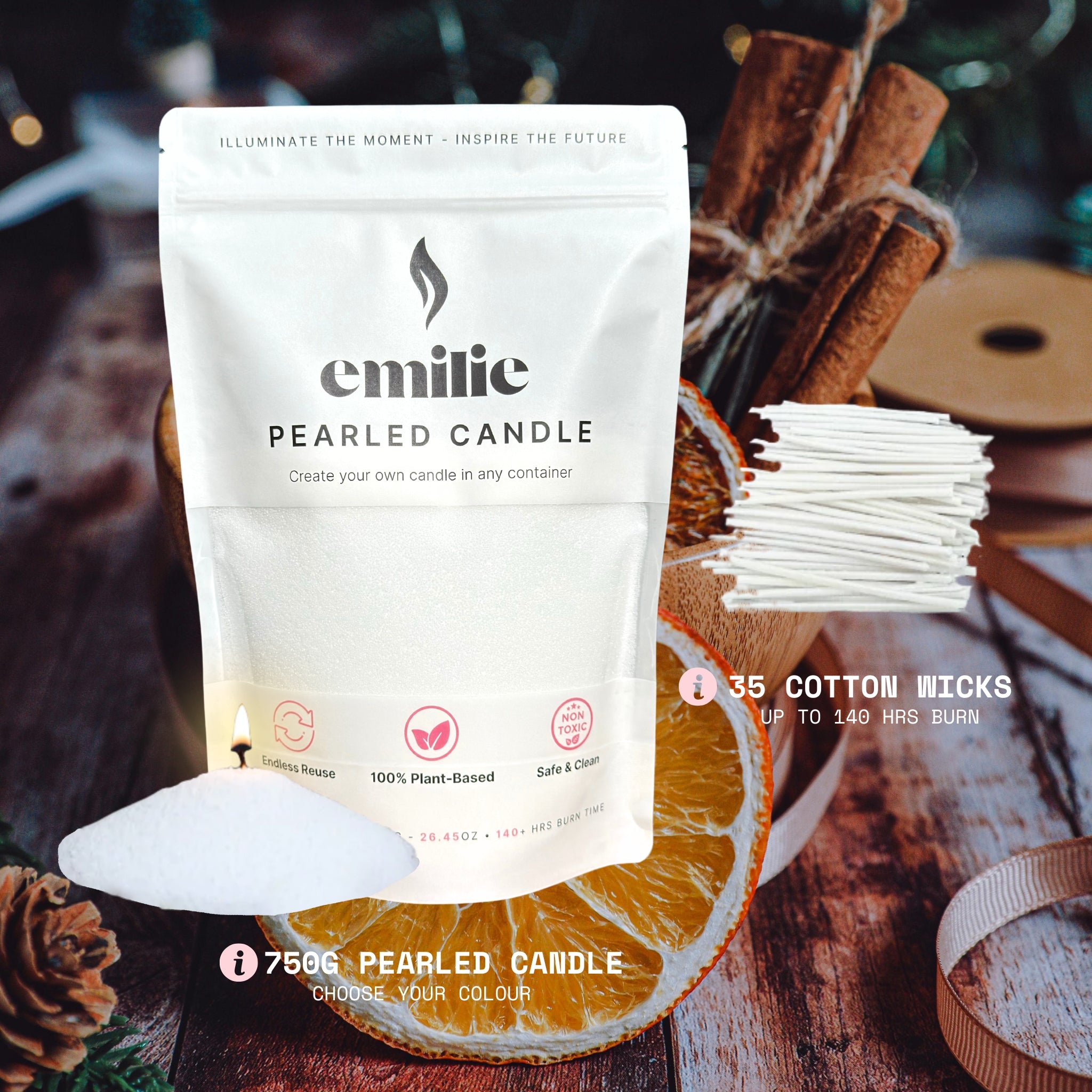 Clementine & Cinnamon Scented Pearled Candle