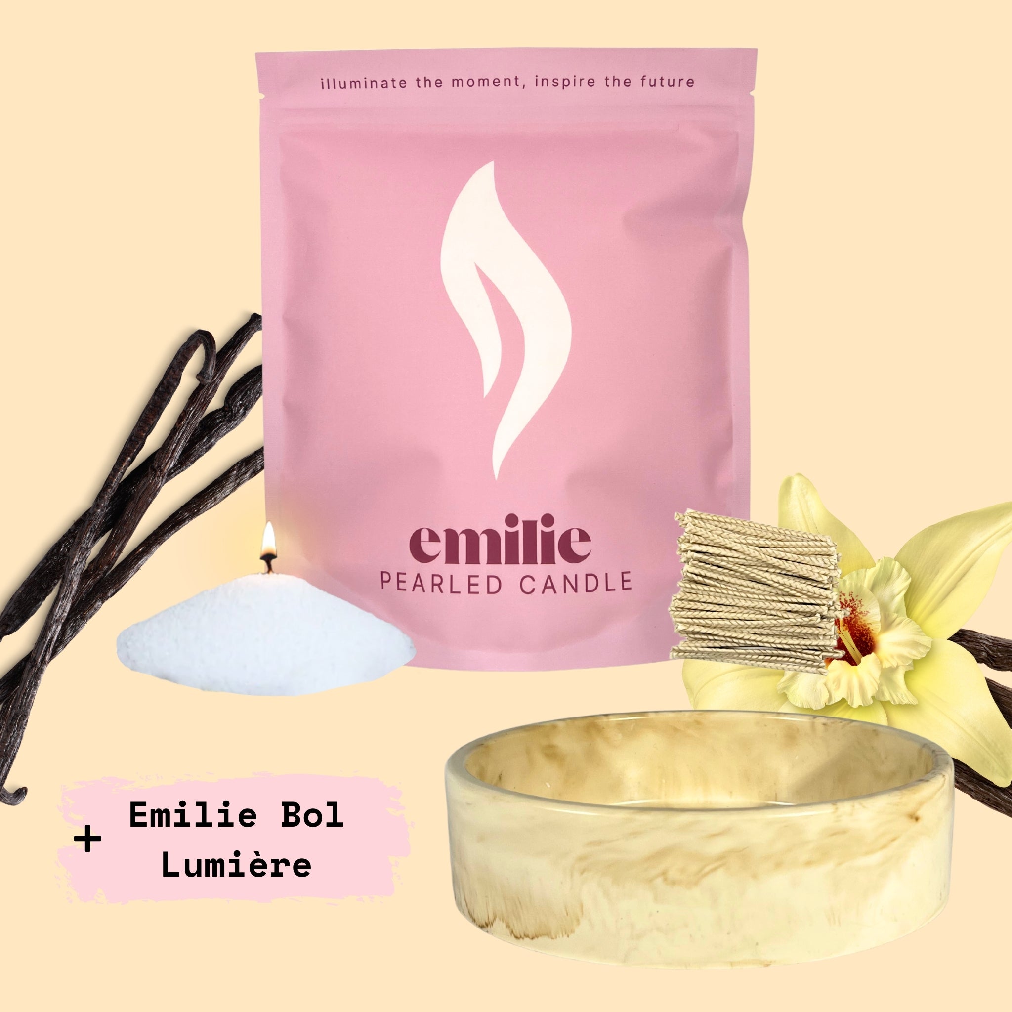 Vanilla – Set & Save Pearled Candle + Emilie Bol Lumière
