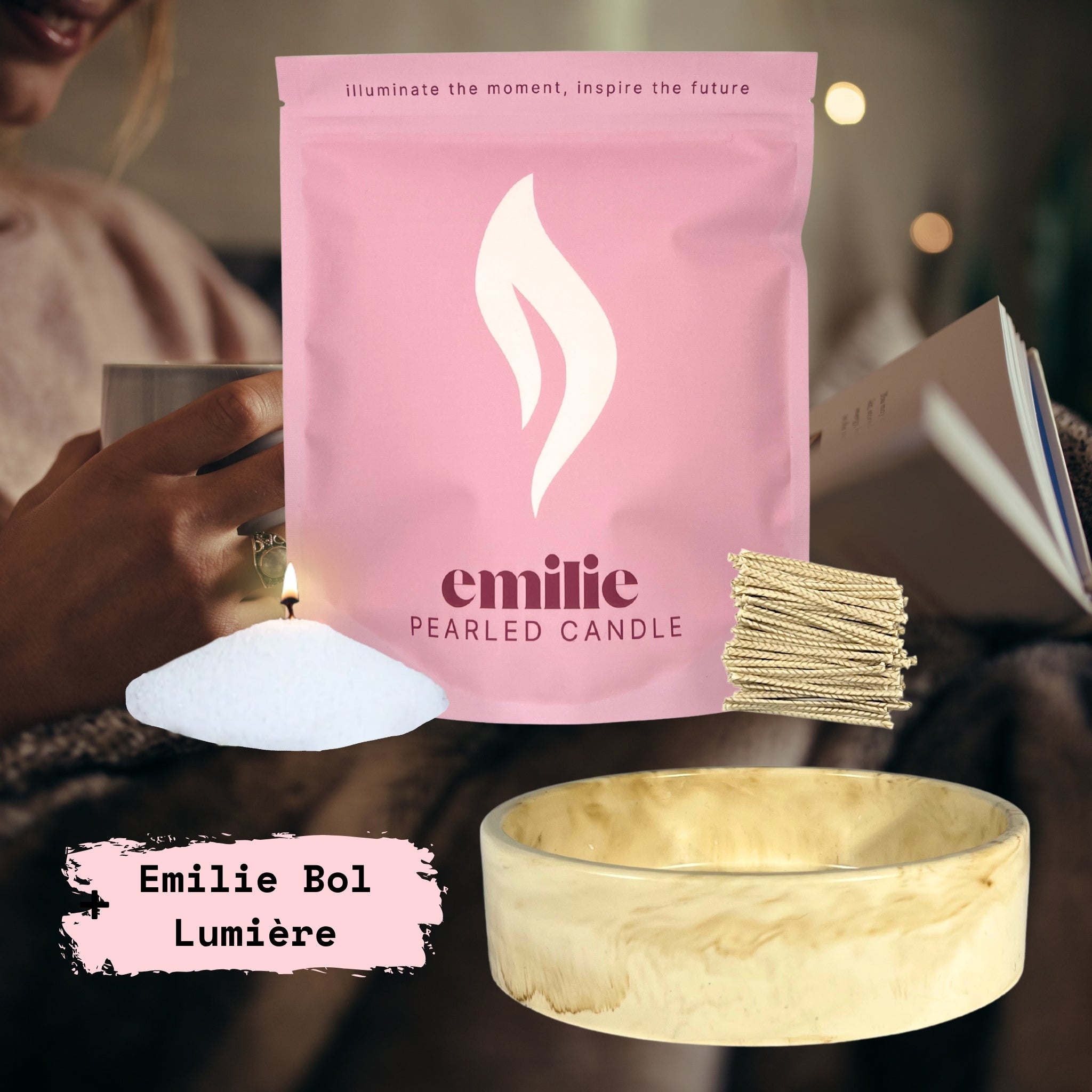 Cosy Night In – Set & Save Pearled Candle + Emilie Bol Lumière