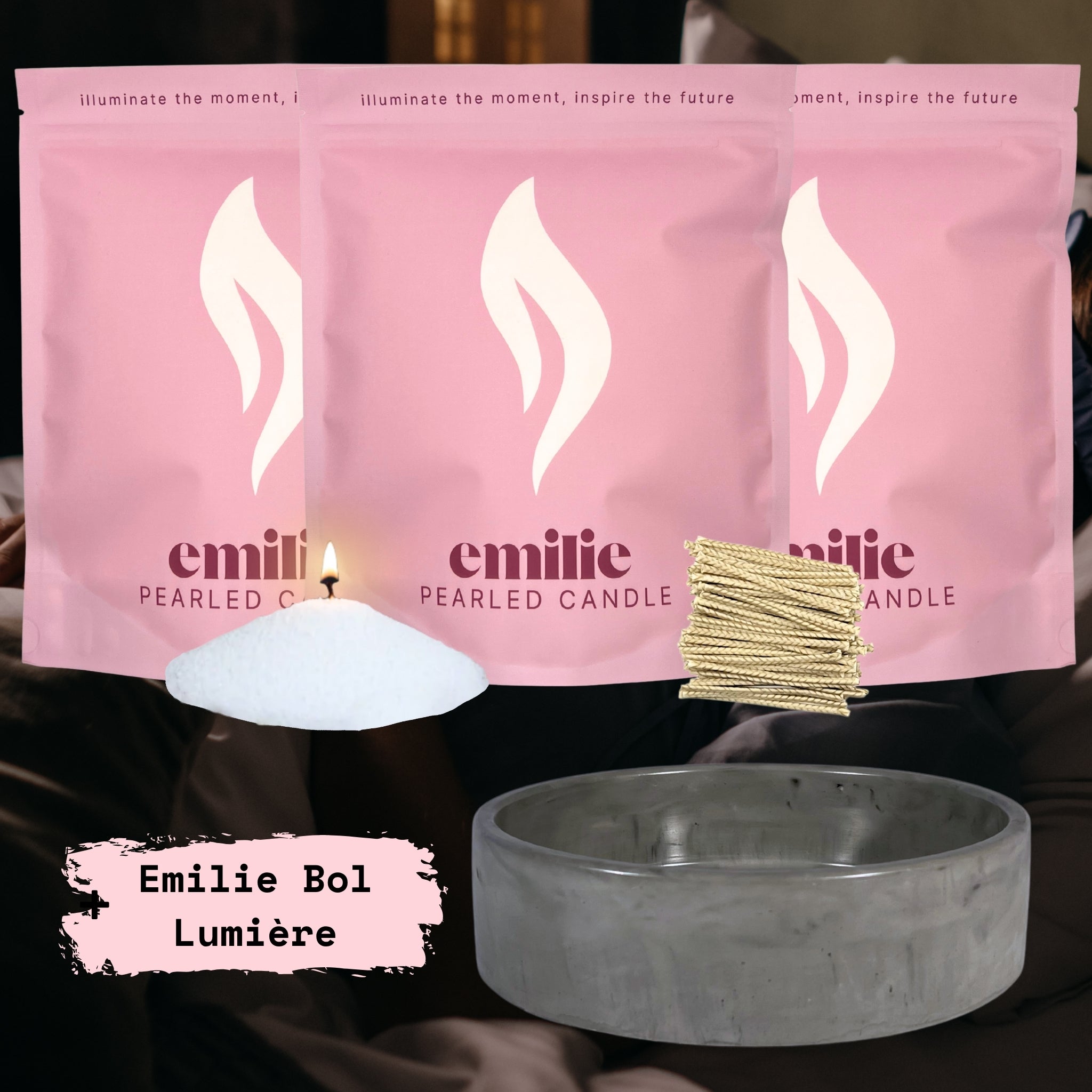 Sweet Dreams 1kg + 2x 1kg of Your Choice Pearled Candles + Emilie Bol Lumière