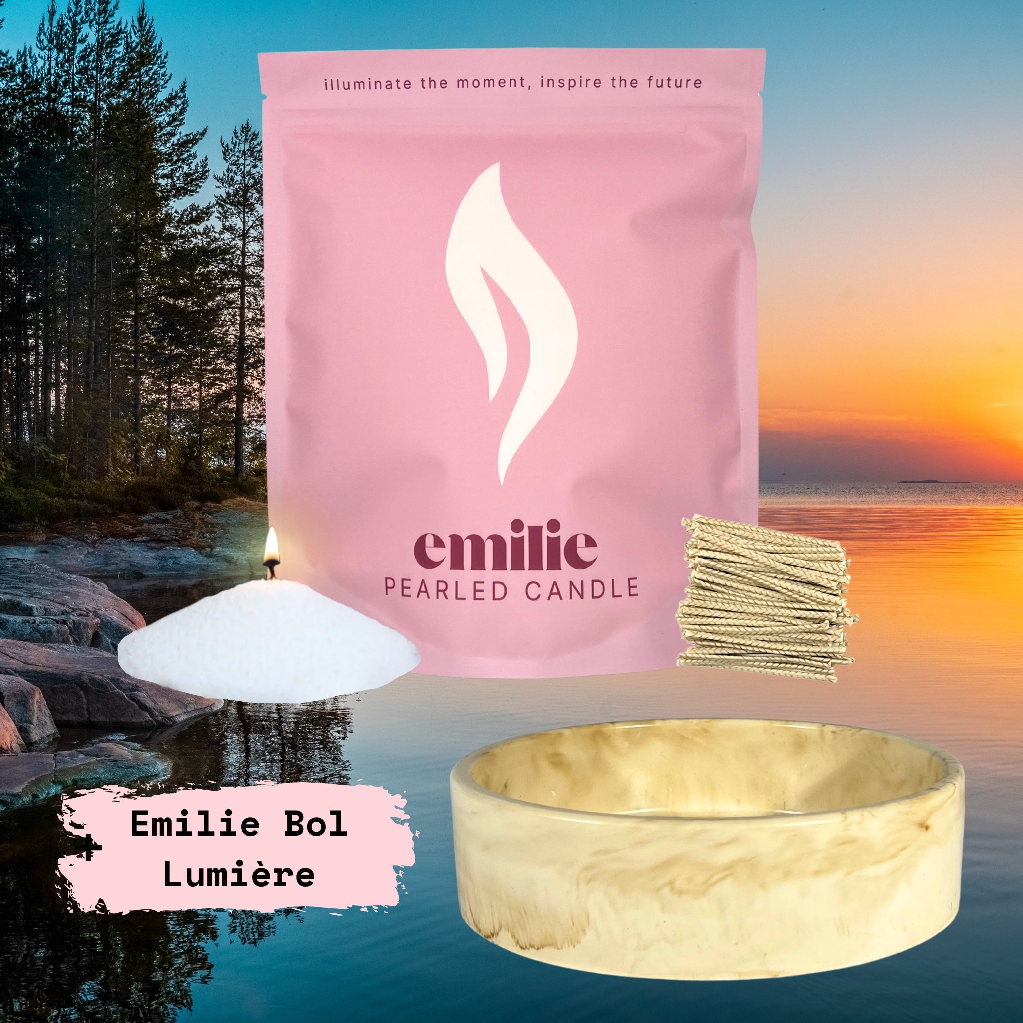 Calm – Set & Save Pearled Candle + Emilie Bol Lumière