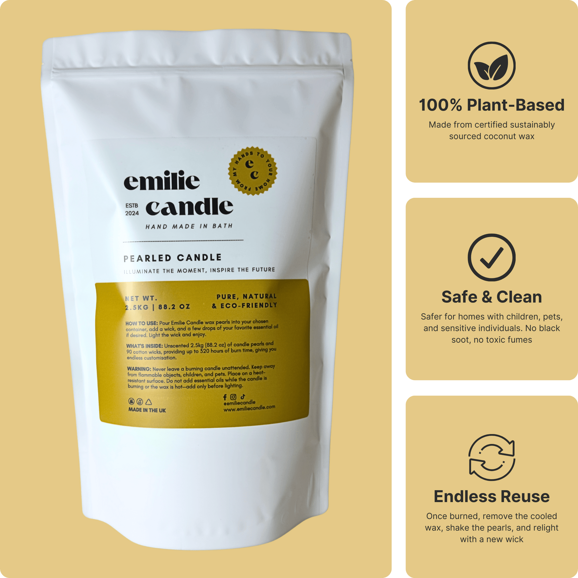 88.18 OZ Pearled Candle Unscented - Emilie Candle
