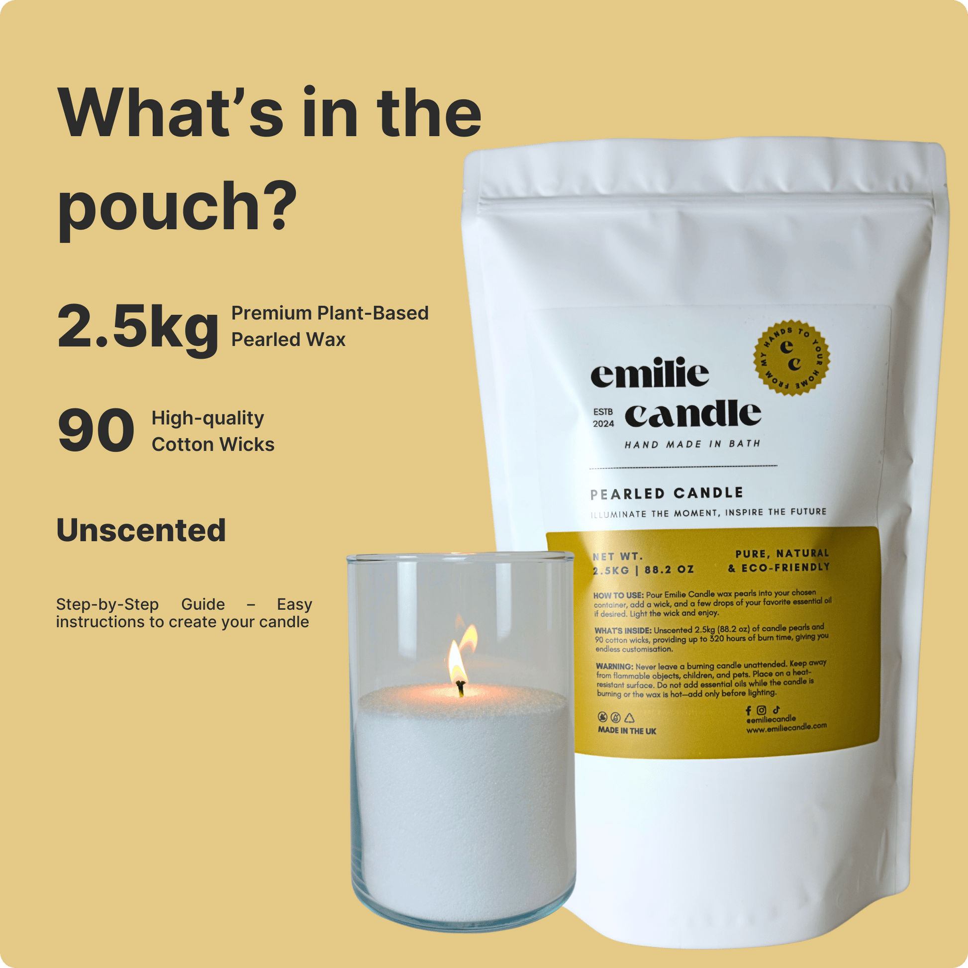 88.18 OZ Pearled Candle Unscented - Emilie Candle