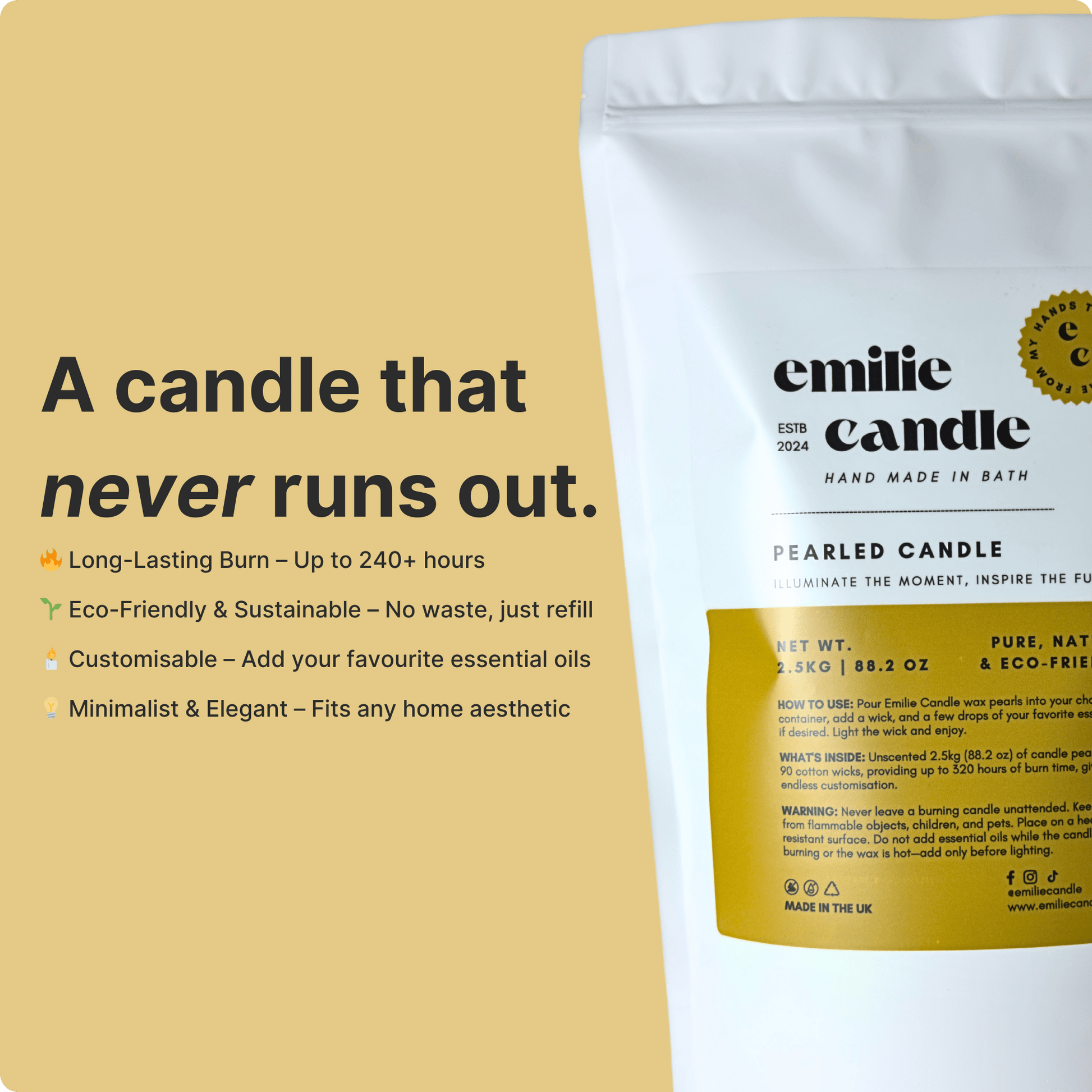 88.18 OZ Pearled Candle Unscented - Emilie Candle