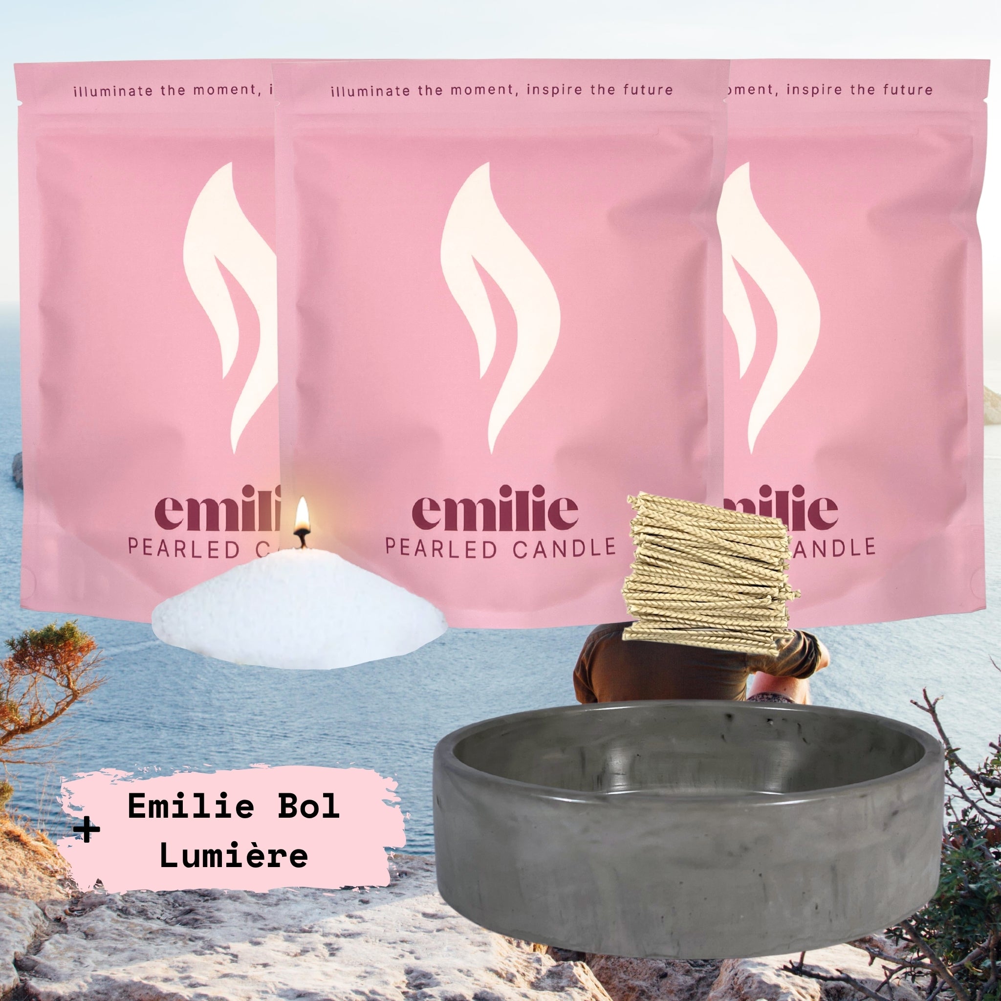Relax & Unwind 1kg + 2x 1kg of Your Choice Pearled Candles + Emilie Bol Lumière
