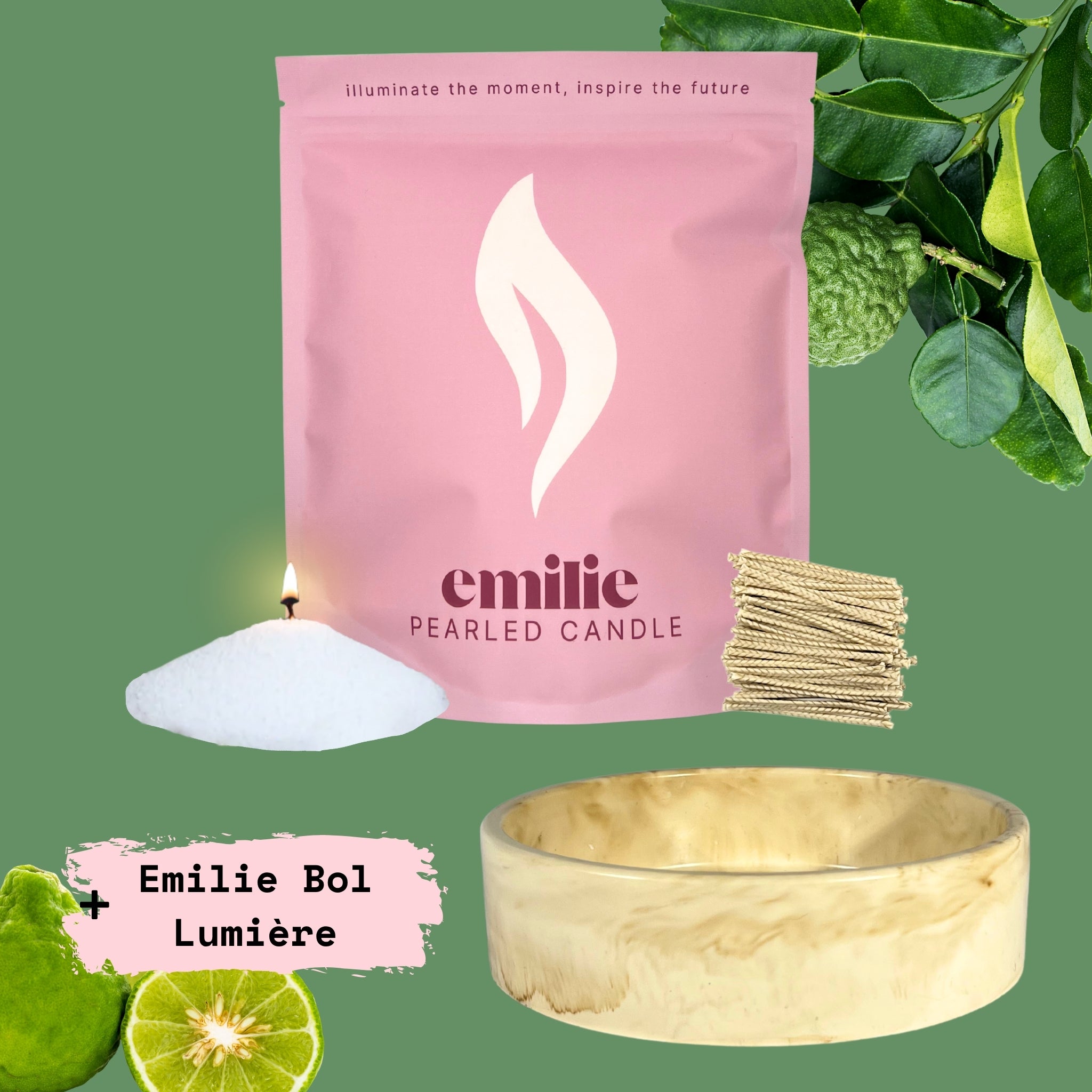 Bergamot – Set & Save Pearled Candle + Emilie Bol Lumière