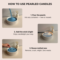 Instructions on how to use pearled candles with images and text.