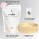 Emilie Pearled Candle Set – 750G + Handmade Ivory Dune Vase + 35 Wicks