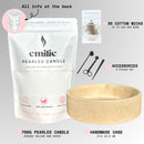 Emilie Pearled Candle Set – 750G + Handmade Ivory Dune Vase + Accessories + 35 Wicks