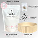Emilie Pearled Candle Set – 750G + Sunstone Ridge Vase + Accessories + 35 Wicks