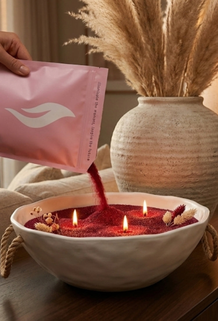 Saturated Bordeaux pearled candle poured into a white bowl to create a candle