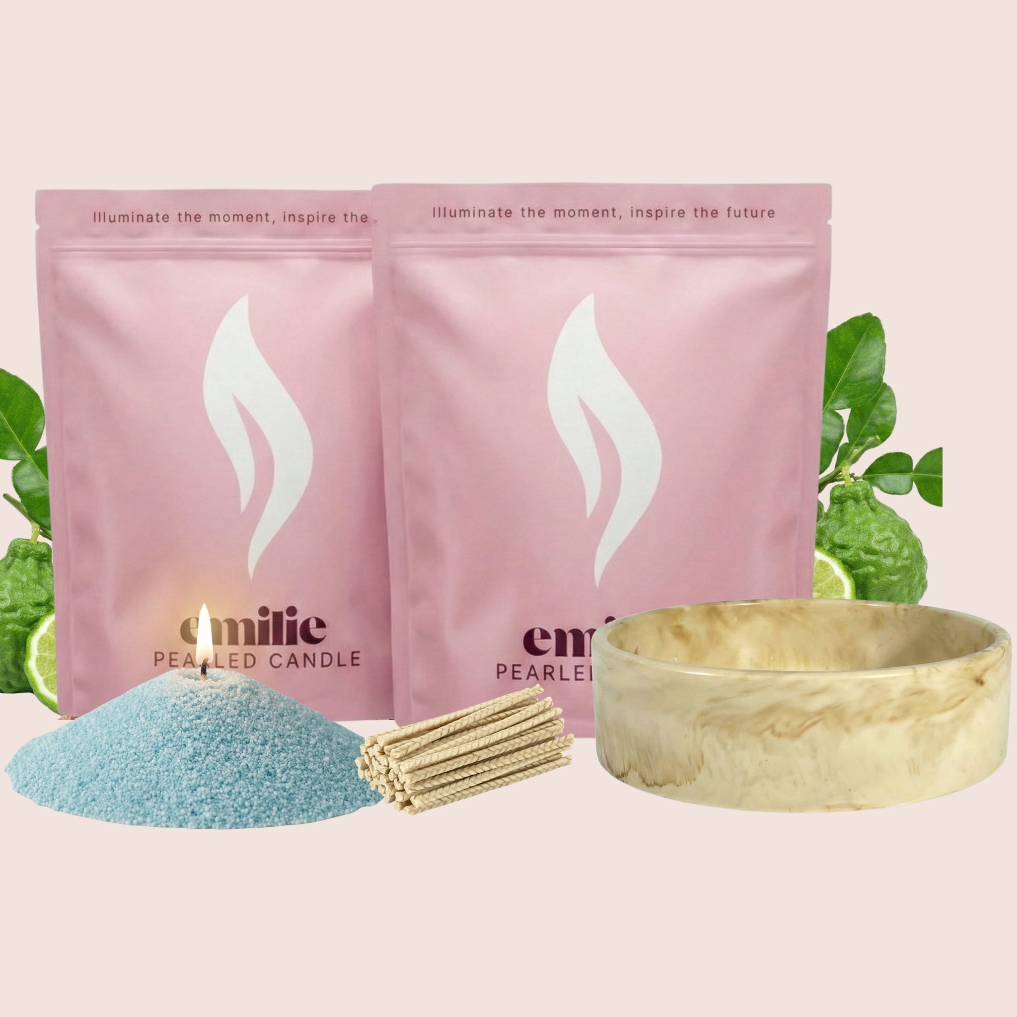 Bergamot 1kg + 1kg of Your Choice Pearled Candles + Emilie Bol Lumière - Emilie Candle