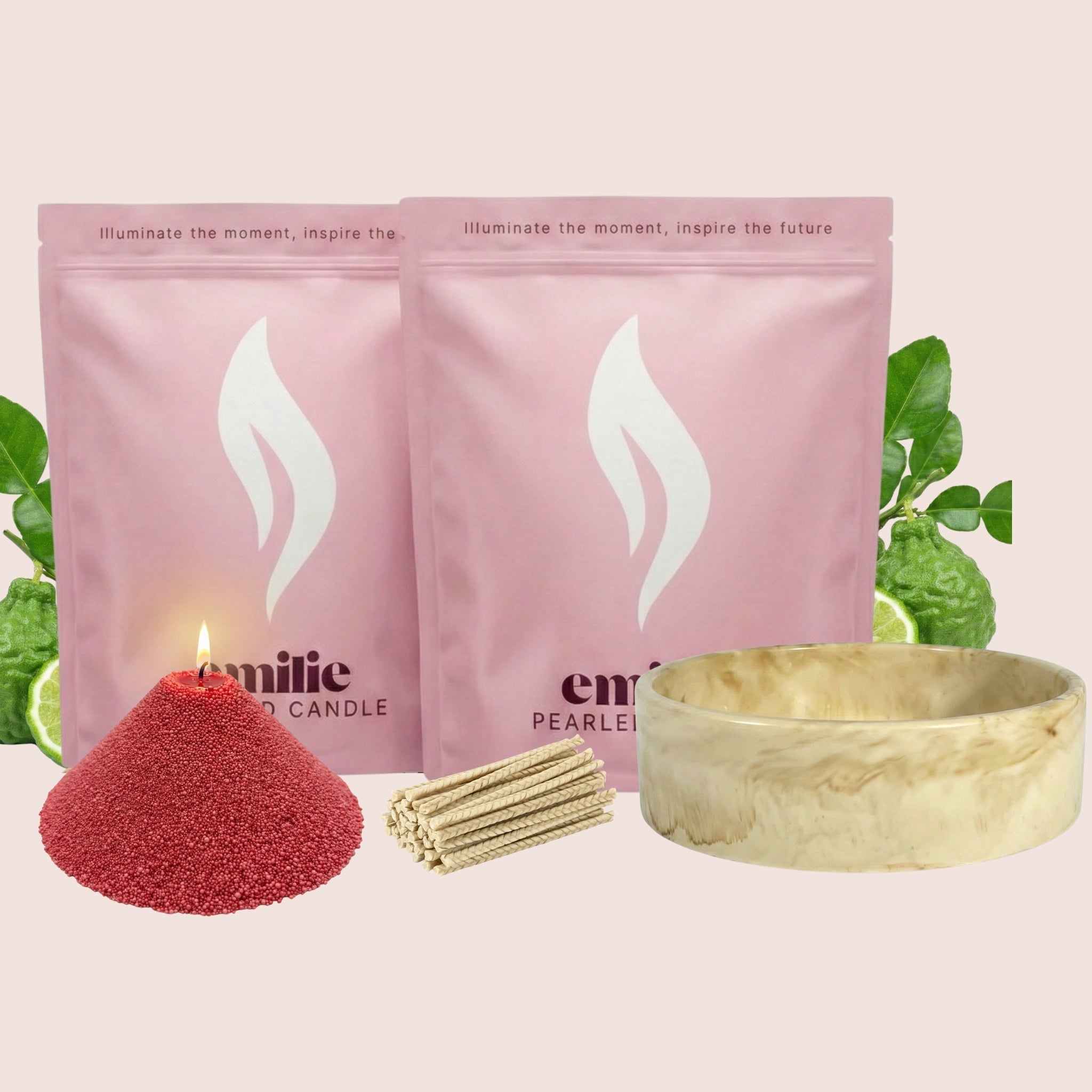 Bergamot 1kg + 1kg of Your Choice Pearled Candles + Emilie Bol Lumière - Emilie Candle
