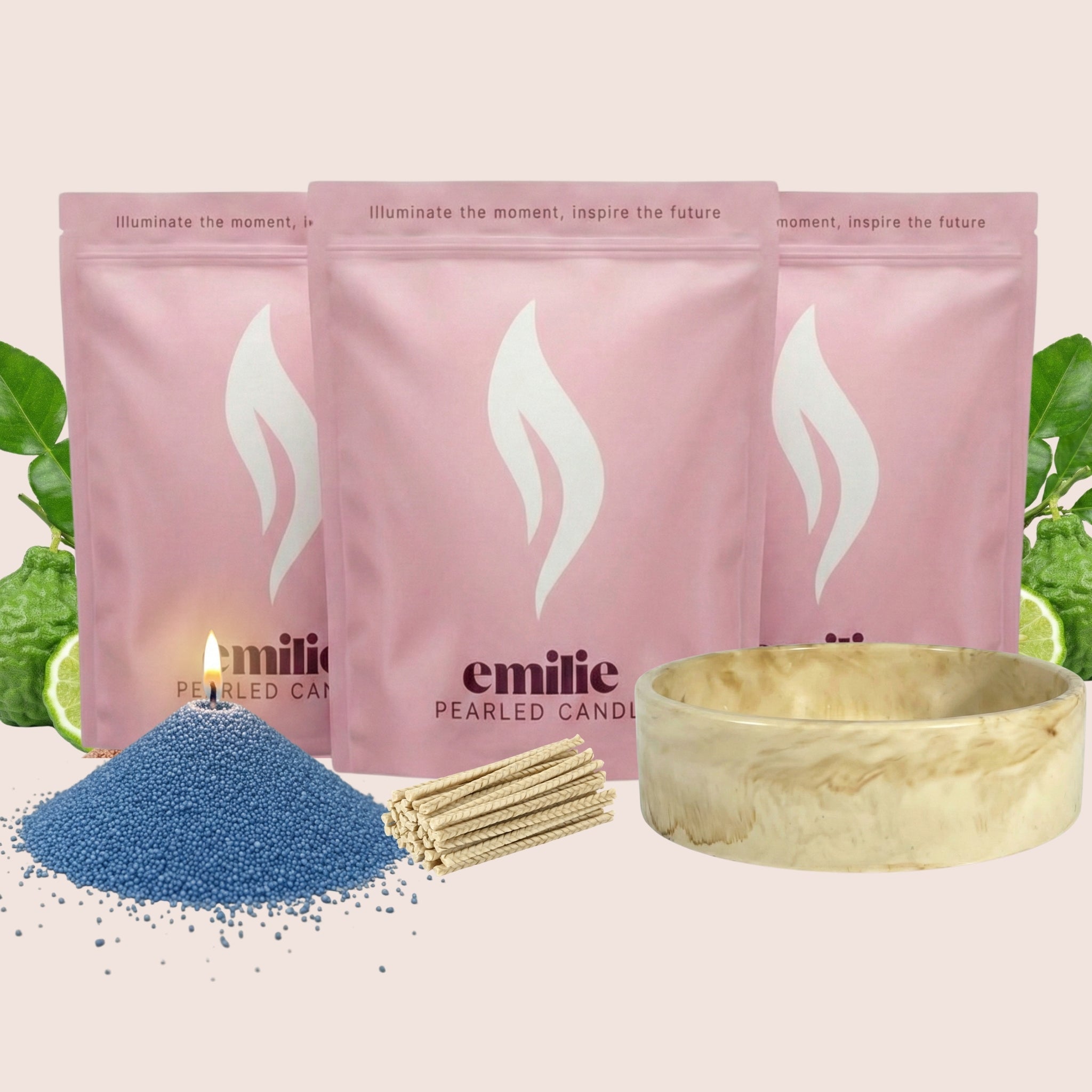 Bergamot 1kg + 2x 1kg of Your Choice Pearled Candles + Emilie Bol Lumière - Emilie Candle