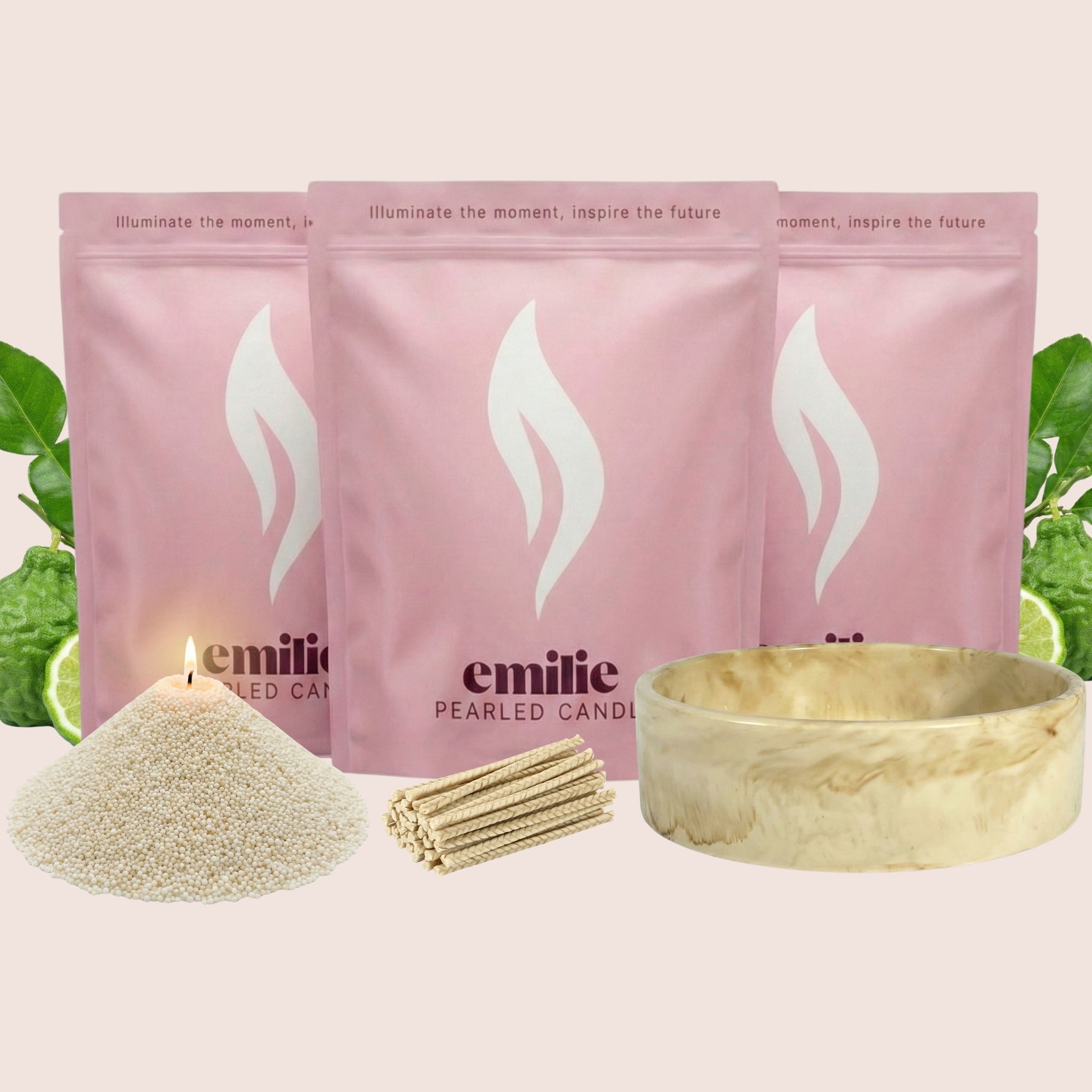 Bergamot 1kg + 2x 1kg of Your Choice Pearled Candles + Emilie Bol Lumière - Emilie Candle