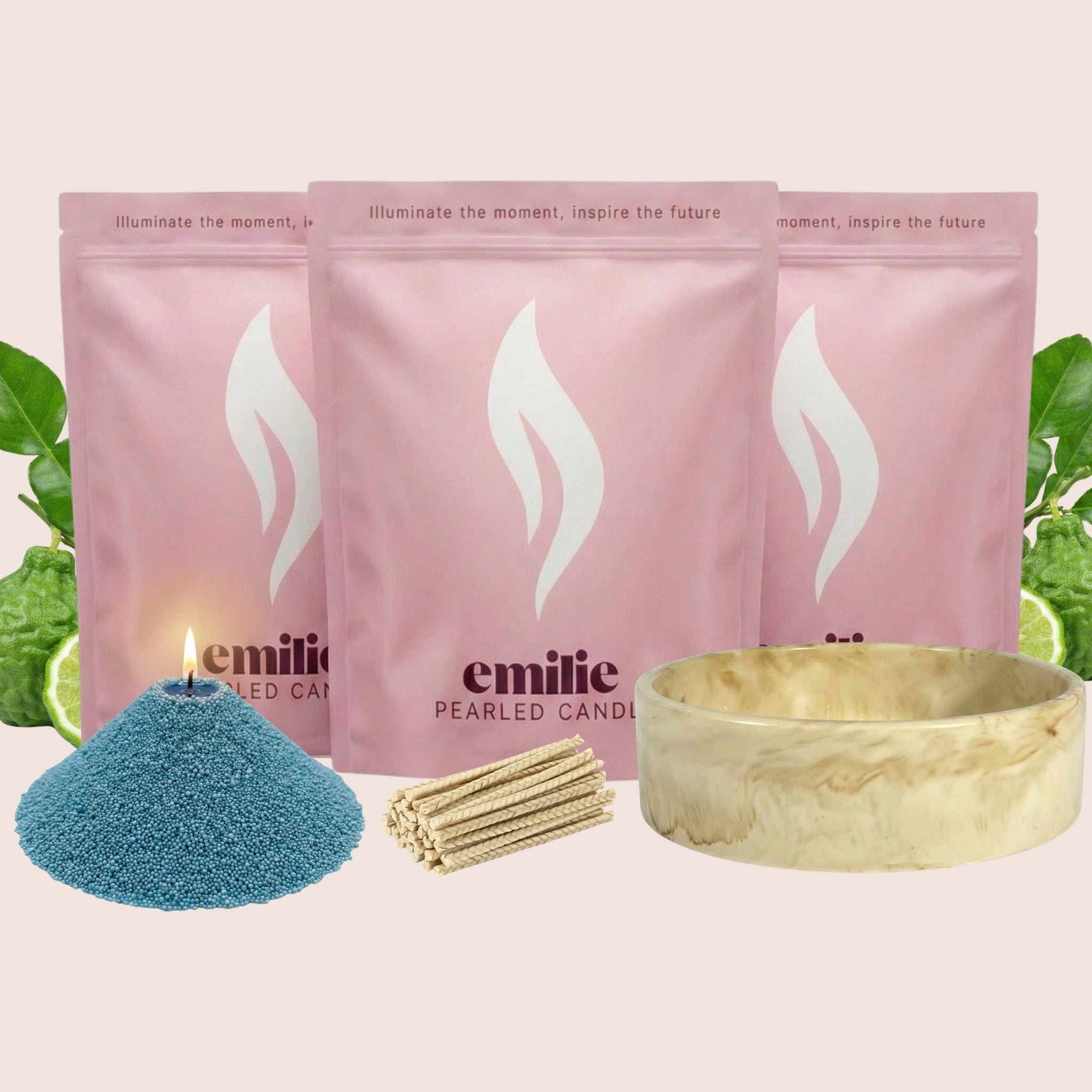 Bergamot 1kg + 2x 1kg of Your Choice Pearled Candles + Emilie Bol Lumière - Emilie Candle