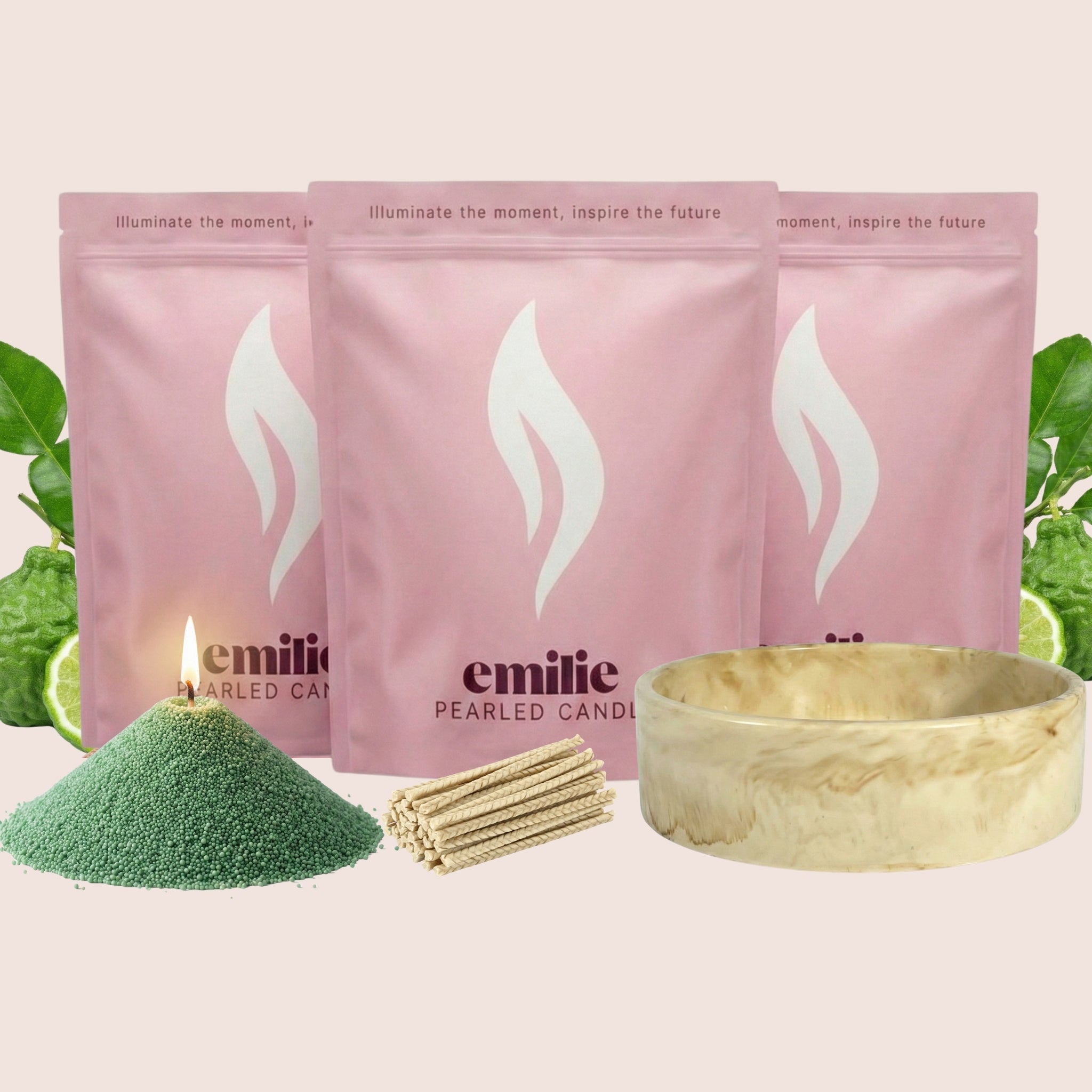 Bergamot 1kg + 2x 1kg of Your Choice Pearled Candles + Emilie Bol Lumière - Emilie Candle