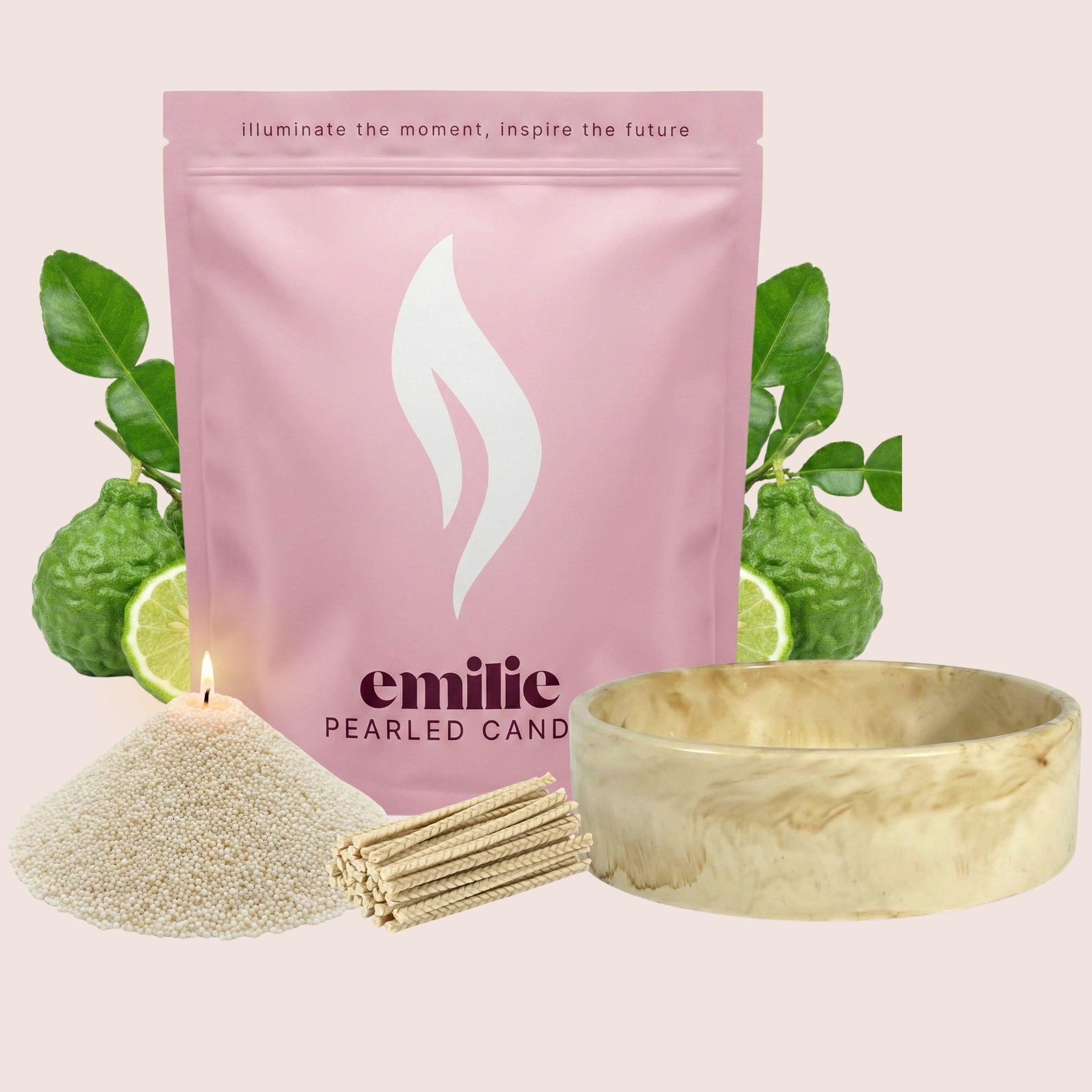 Bergamot – Set & Save Pearled Candle + Emilie Bol Lumière - Emilie Candle