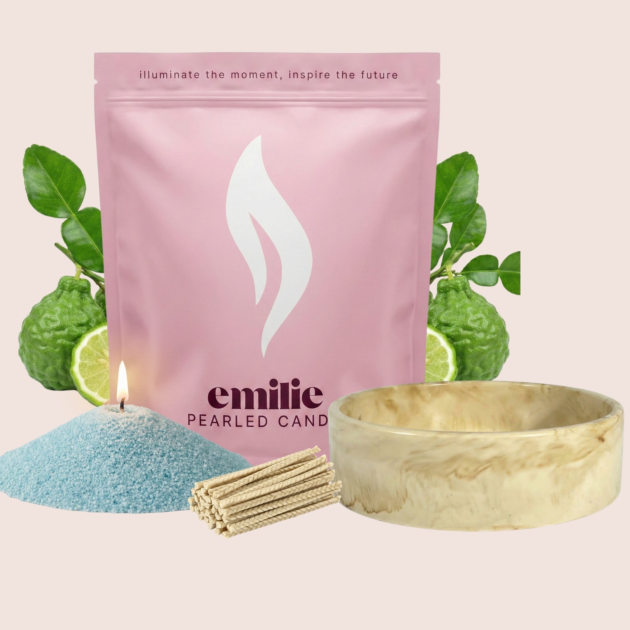 Bergamot – Set & Save Pearled Candle + Emilie Bol Lumière - Emilie Candle