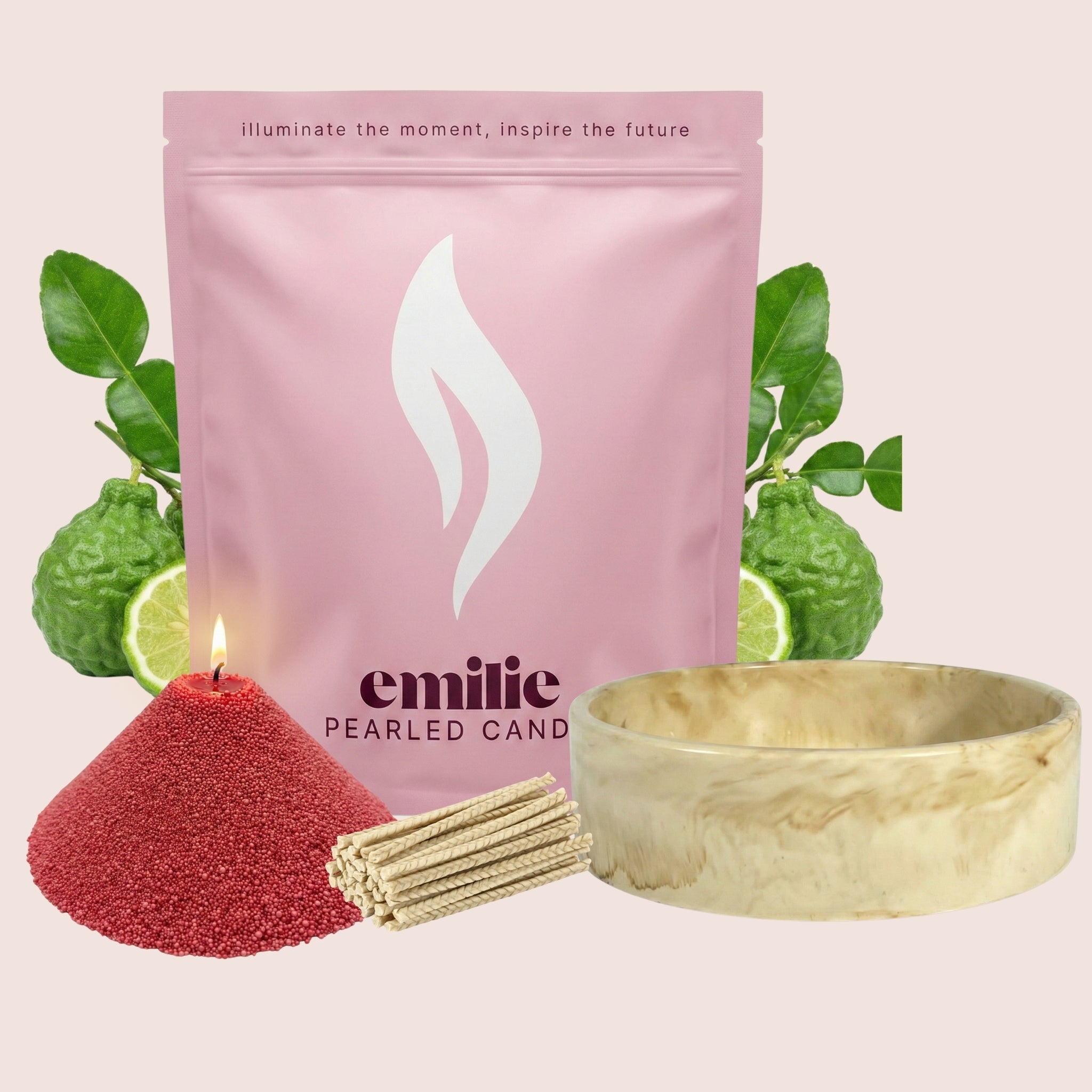 Bergamot – Set & Save Pearled Candle + Emilie Bol Lumière - Emilie Candle