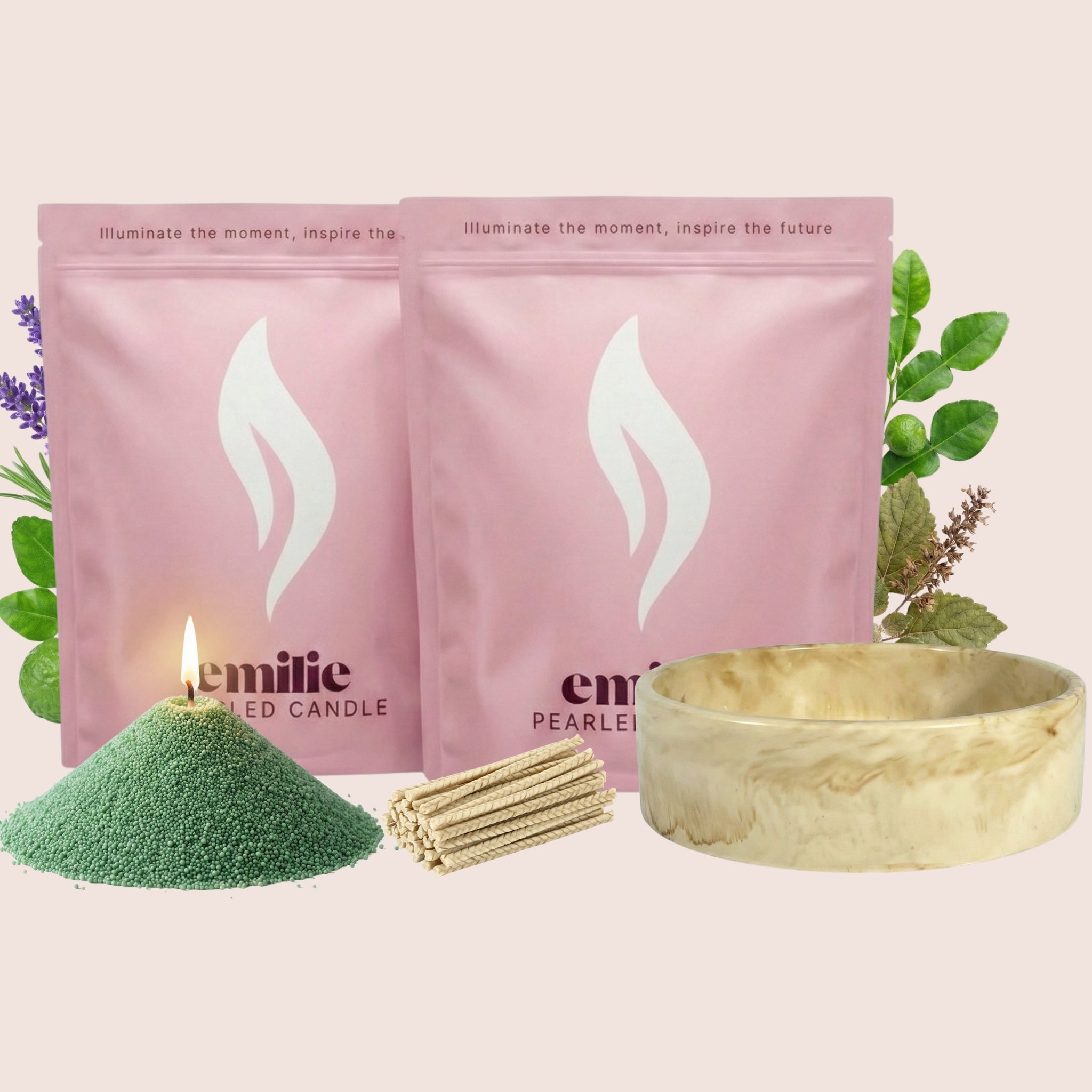 Calm 1kg + 1kg of Your Choice Pearled Candles + Emilie Bol Lumière - Emilie Candle