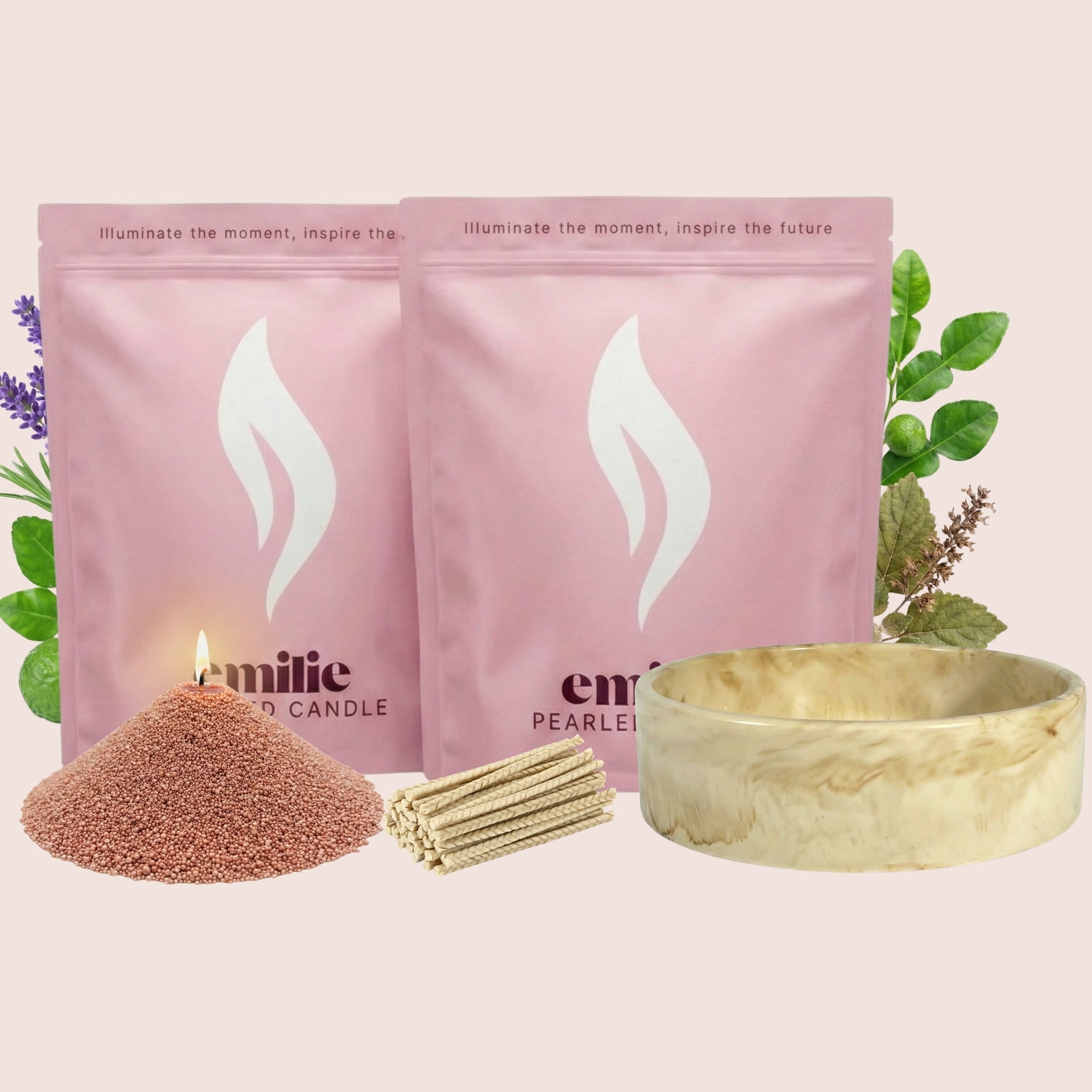 Calm 1kg + 1kg of Your Choice Pearled Candles + Emilie Bol Lumière - Emilie Candle