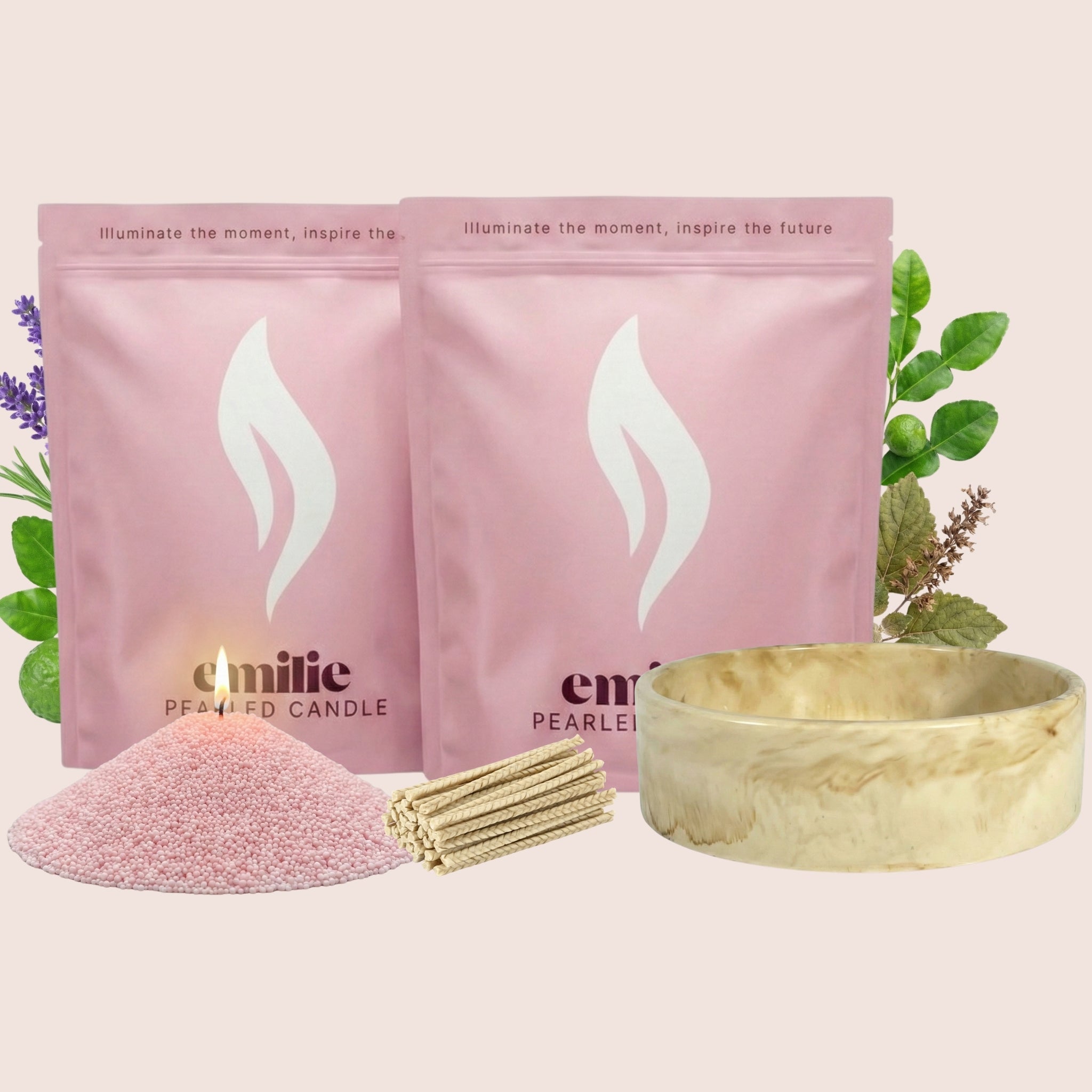 Calm 1kg + 1kg of Your Choice Pearled Candles + Emilie Bol Lumière - Emilie Candle