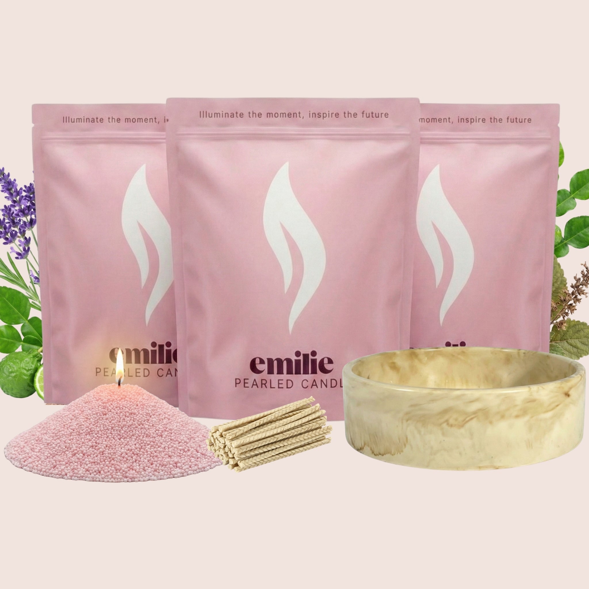 Calm 1kg + 2x 1kg of Your Choice Pearled Candles + Emilie Bol Lumière - Emilie Candle