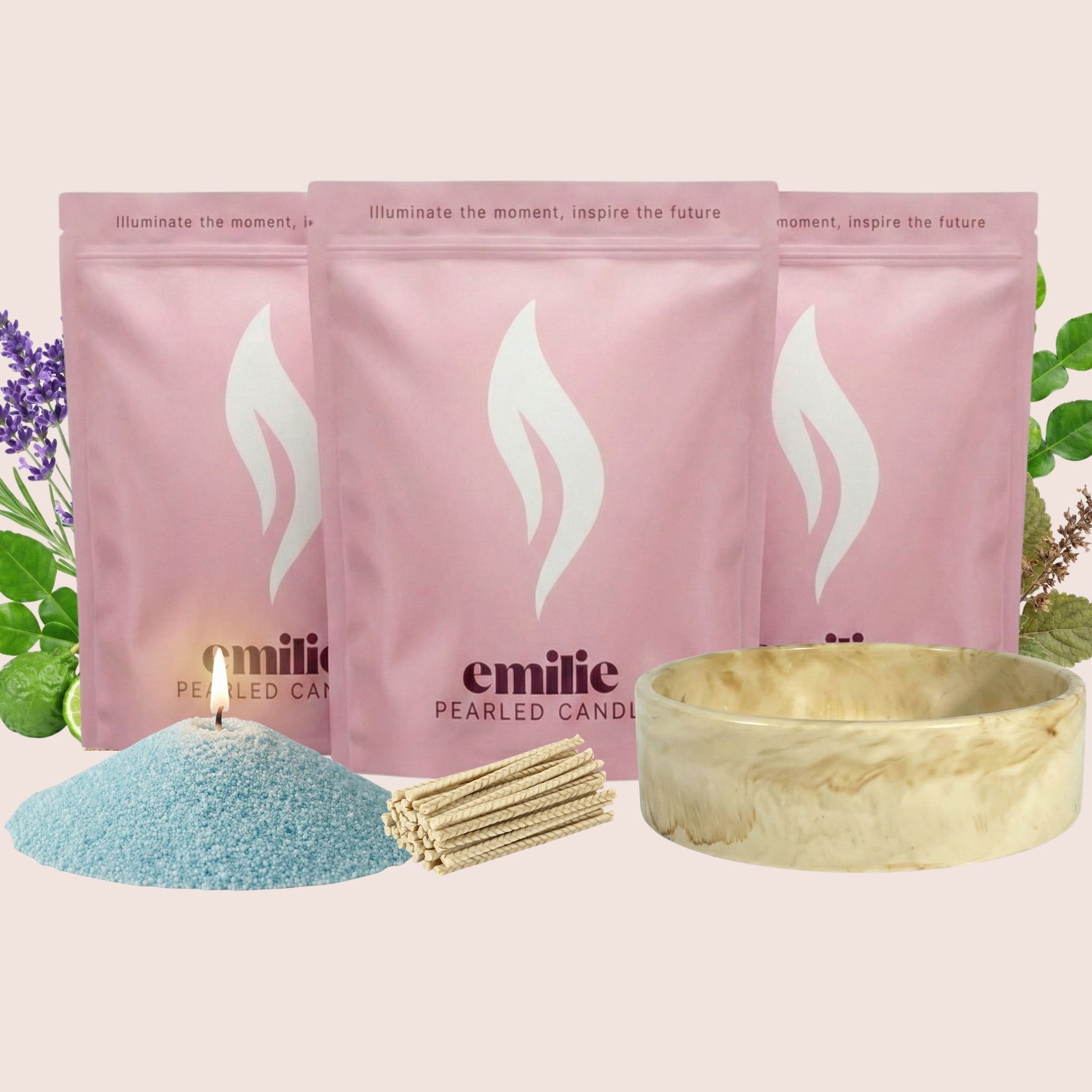 Calm 1kg + 2x 1kg of Your Choice Pearled Candles + Emilie Bol Lumière - Emilie Candle