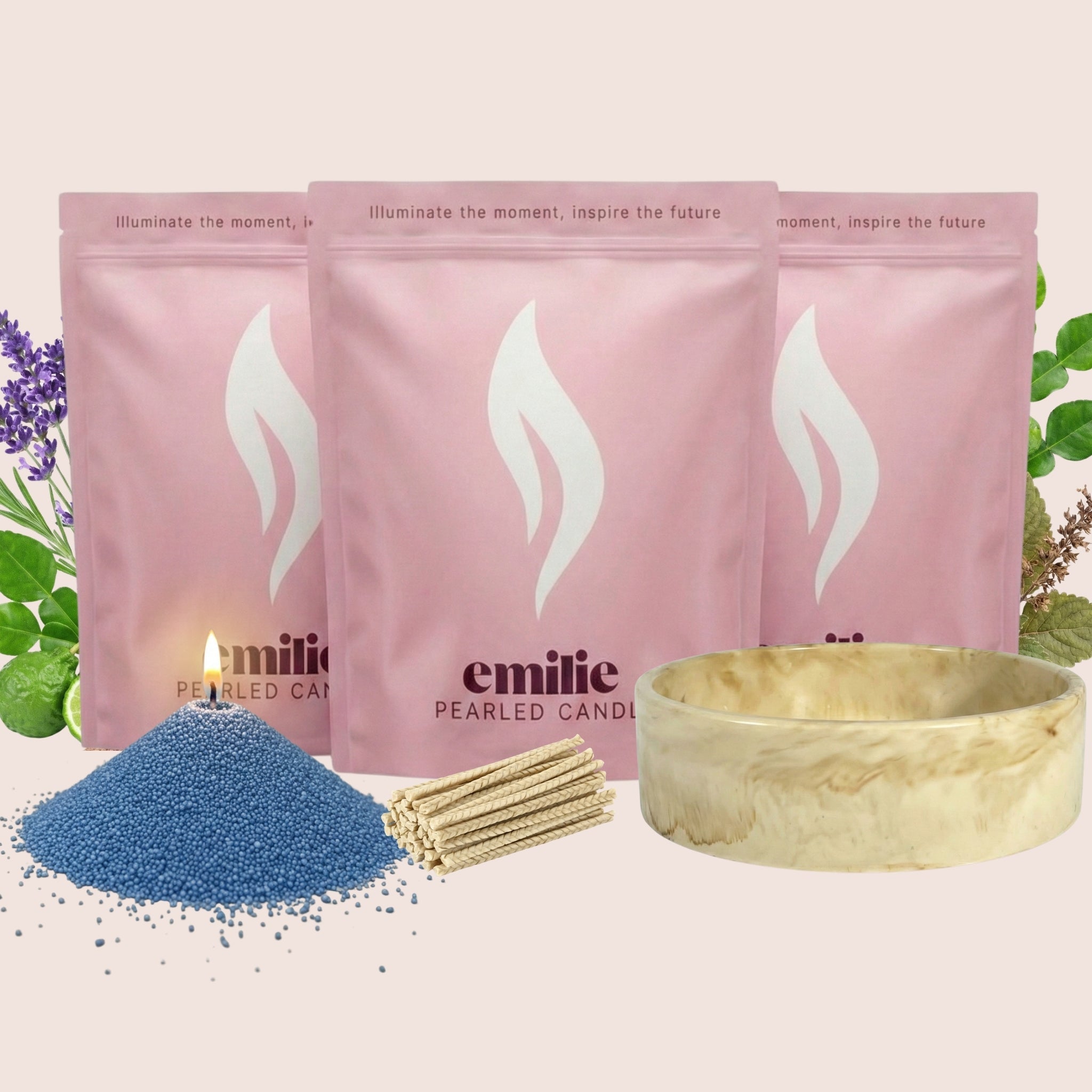 Calm 1kg + 2x 1kg of Your Choice Pearled Candles + Emilie Bol Lumière - Emilie Candle
