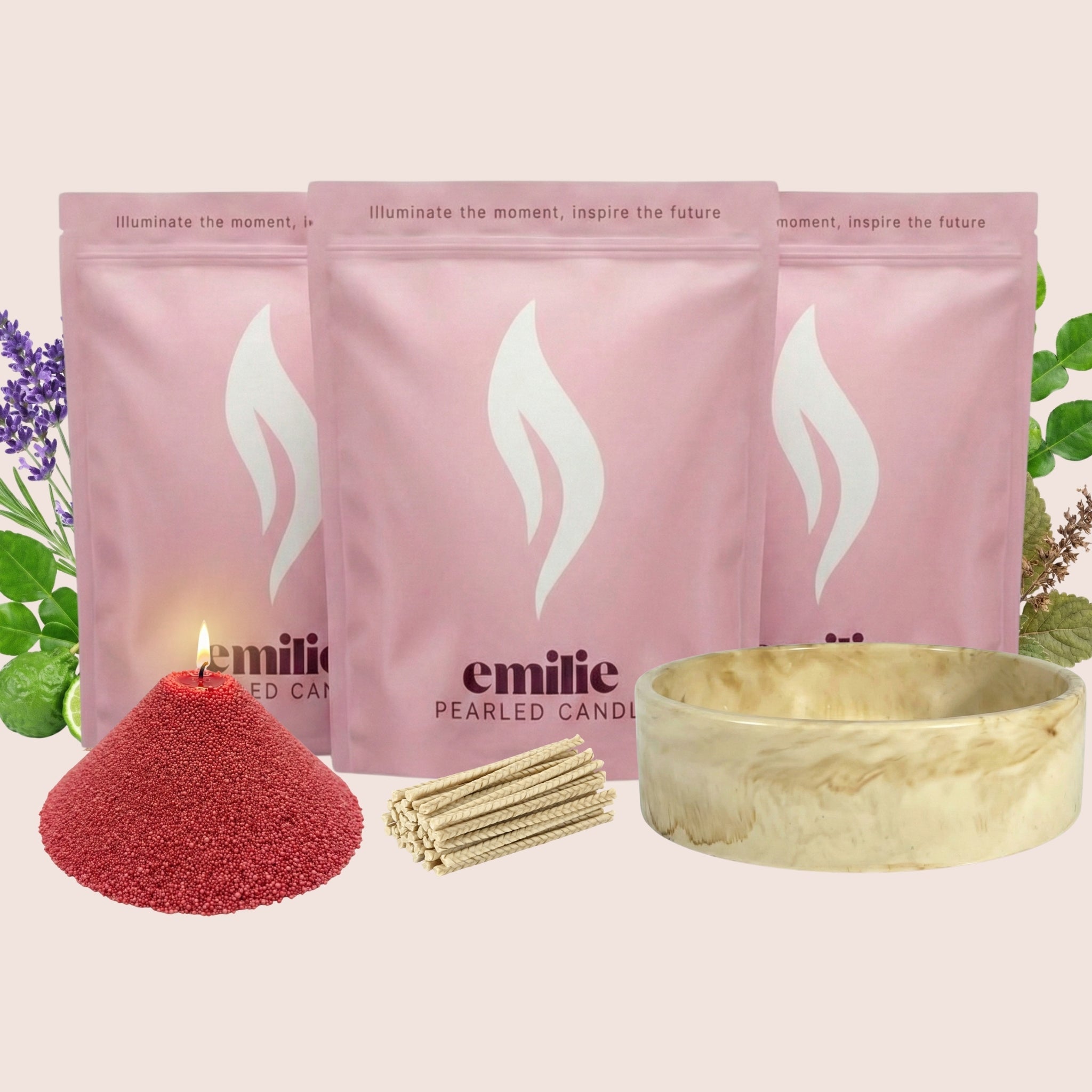 Calm 1kg + 2x 1kg of Your Choice Pearled Candles + Emilie Bol Lumière - Emilie Candle